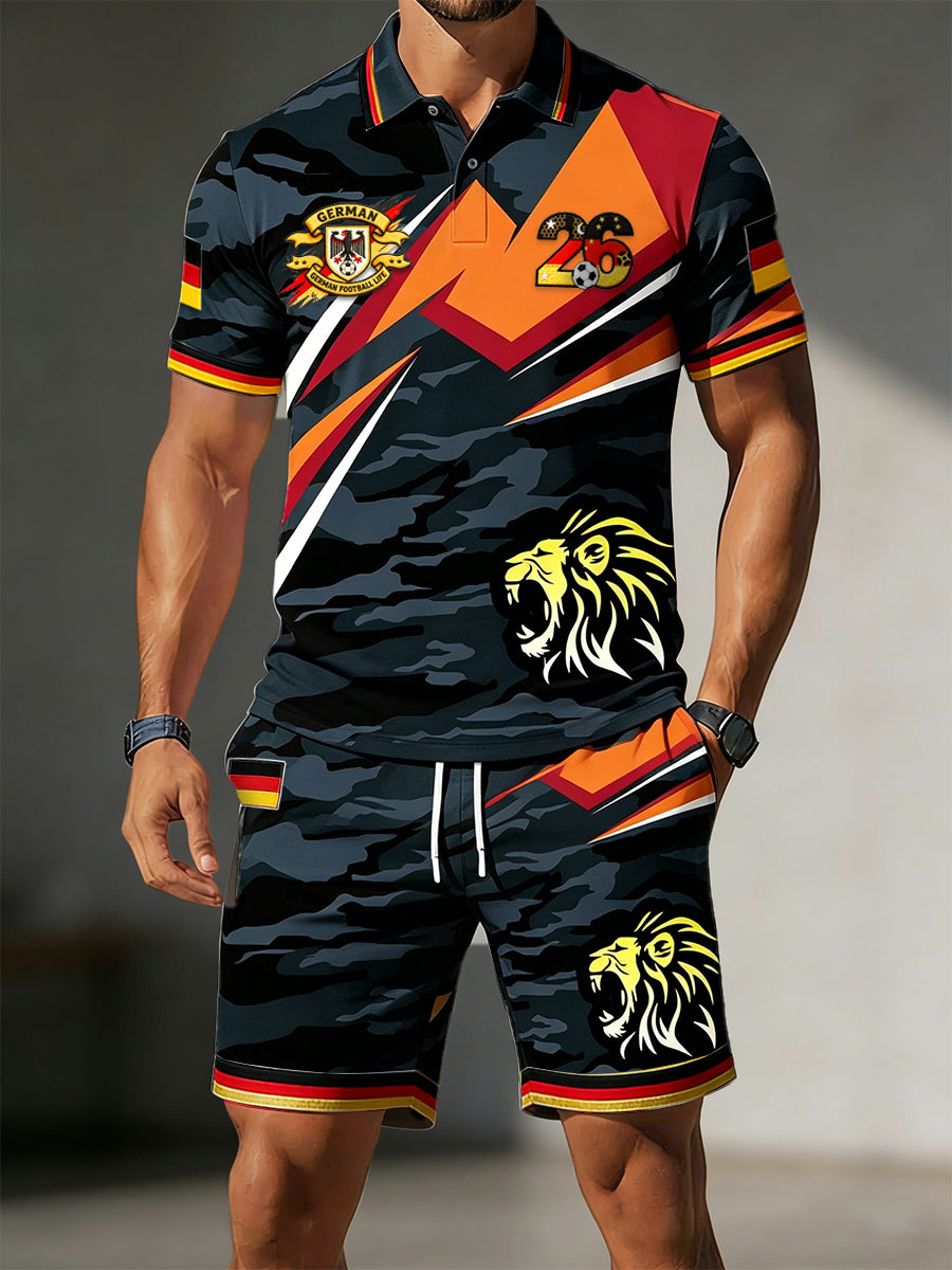 Herren 2026 Deutschland Fußball Löwen druck Sport Polo Shirt und Shorts Set