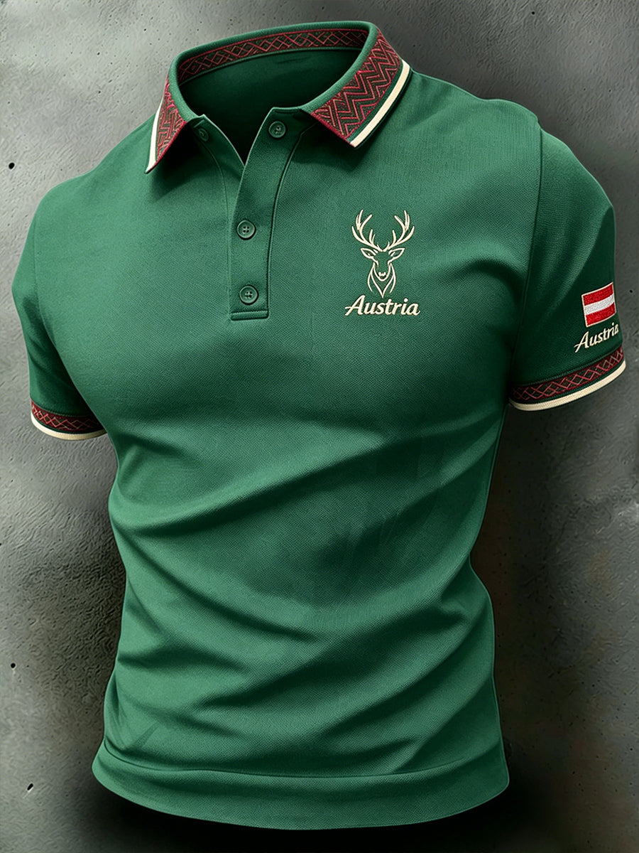 Herren-Poloshirt mit ethnisch inspirierter Stickerei und Prints