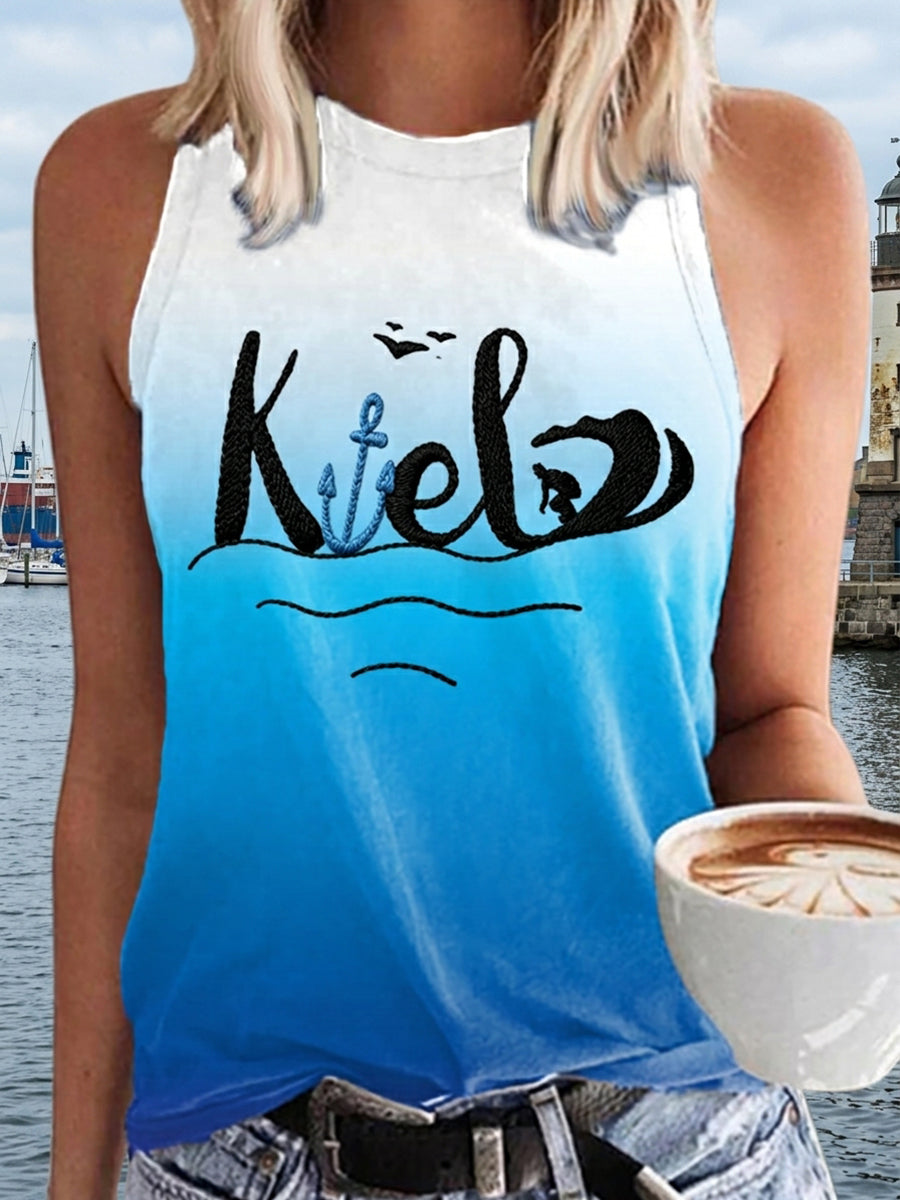 Damen Kieler Woche Print Lässiges Westen-Top