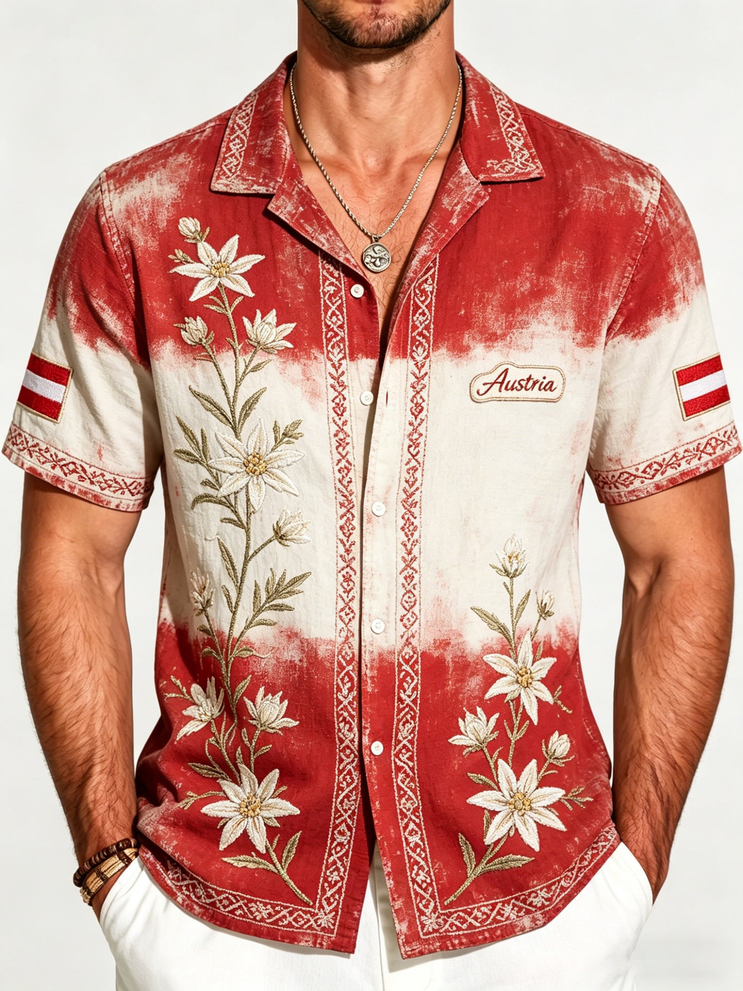 Herren Vintage-Hemd mit Blumen-und Schnee bedeckten Berg druck