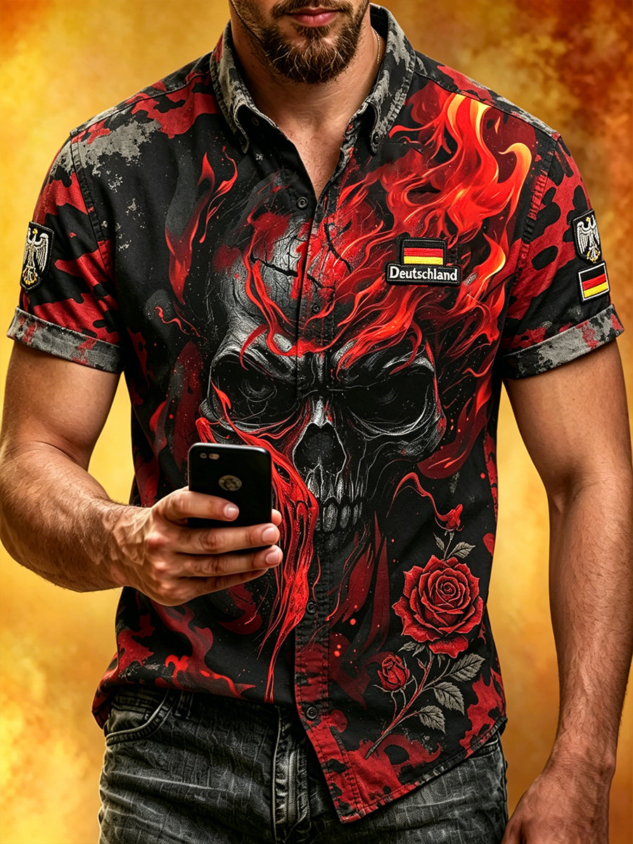Herren-Shirt mit zerrissenem Camouflage-Print und künstlerischem Design, kurze Ärmel