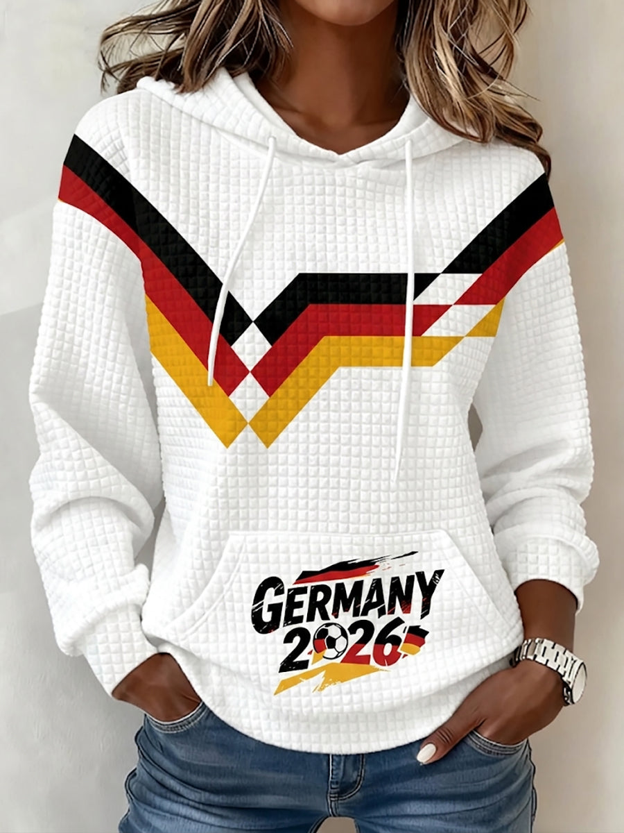 Damen-Fußballfan-Waffelpullover mit Kapuze und Print, Deutschland-Design
