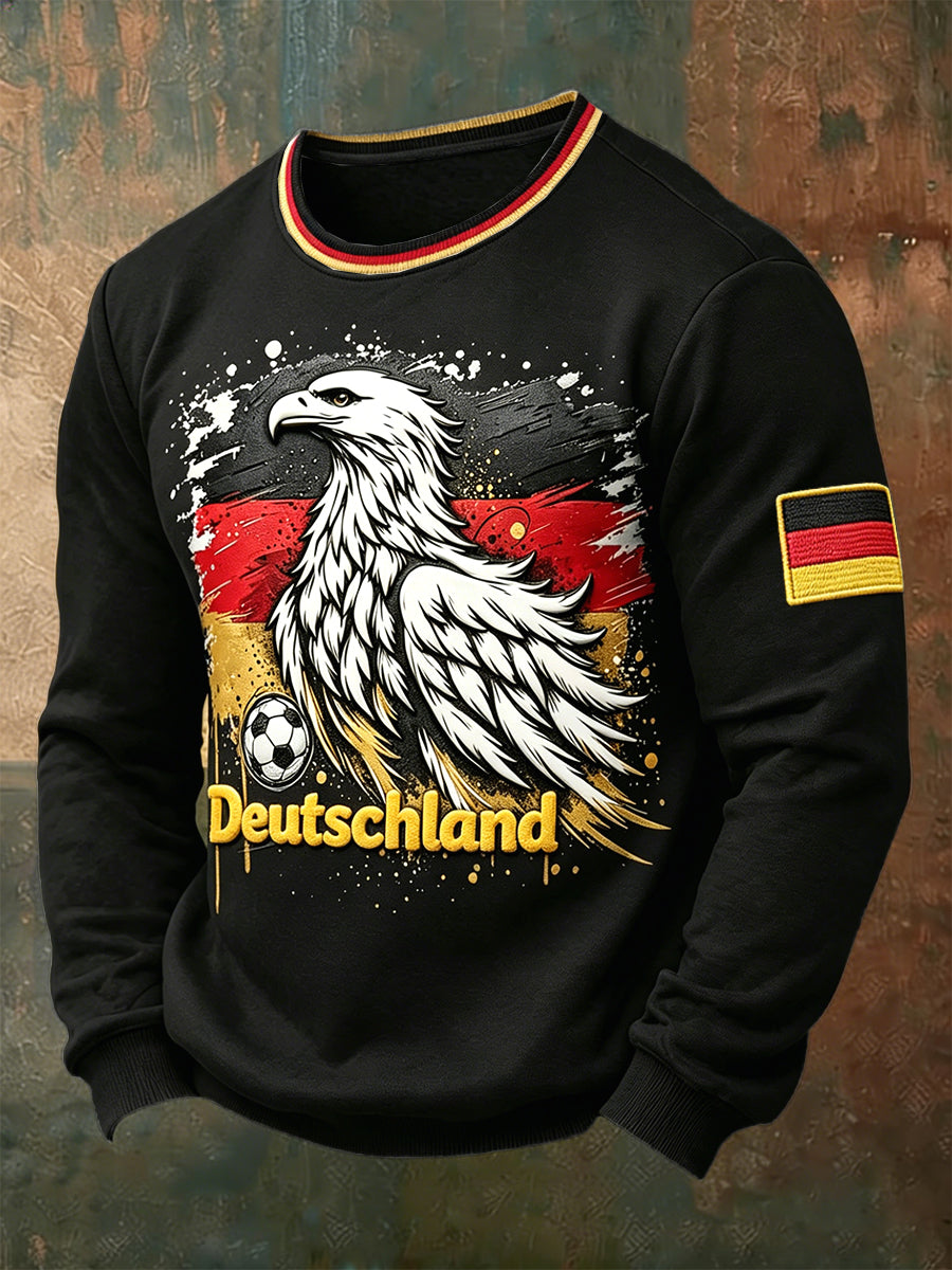 Herren-Flag-Football-T-Shirt mit deutscher Flagge und Adler-Print, schwarz, lässig, langärmlig