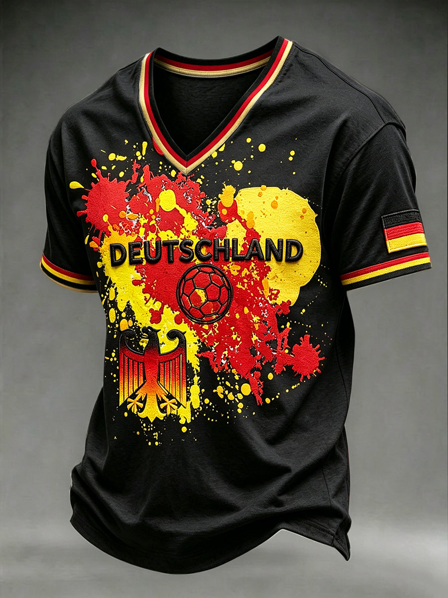 Herren Fußball-Graffiti-Print schwarzes Freizeit-V-Neck-T-Shirt