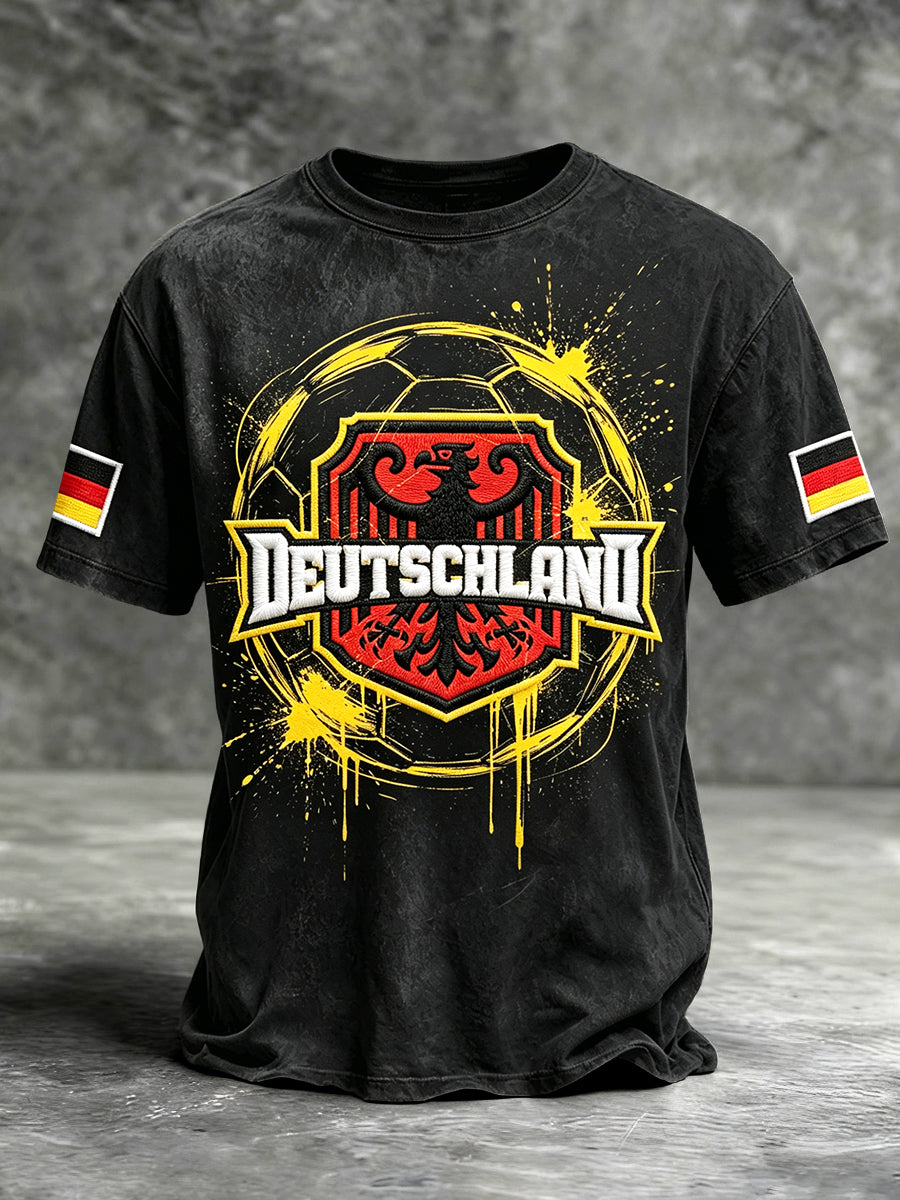 Herren Schwarz Deutsch Fußball Graffiti Print Casual T-Shirt