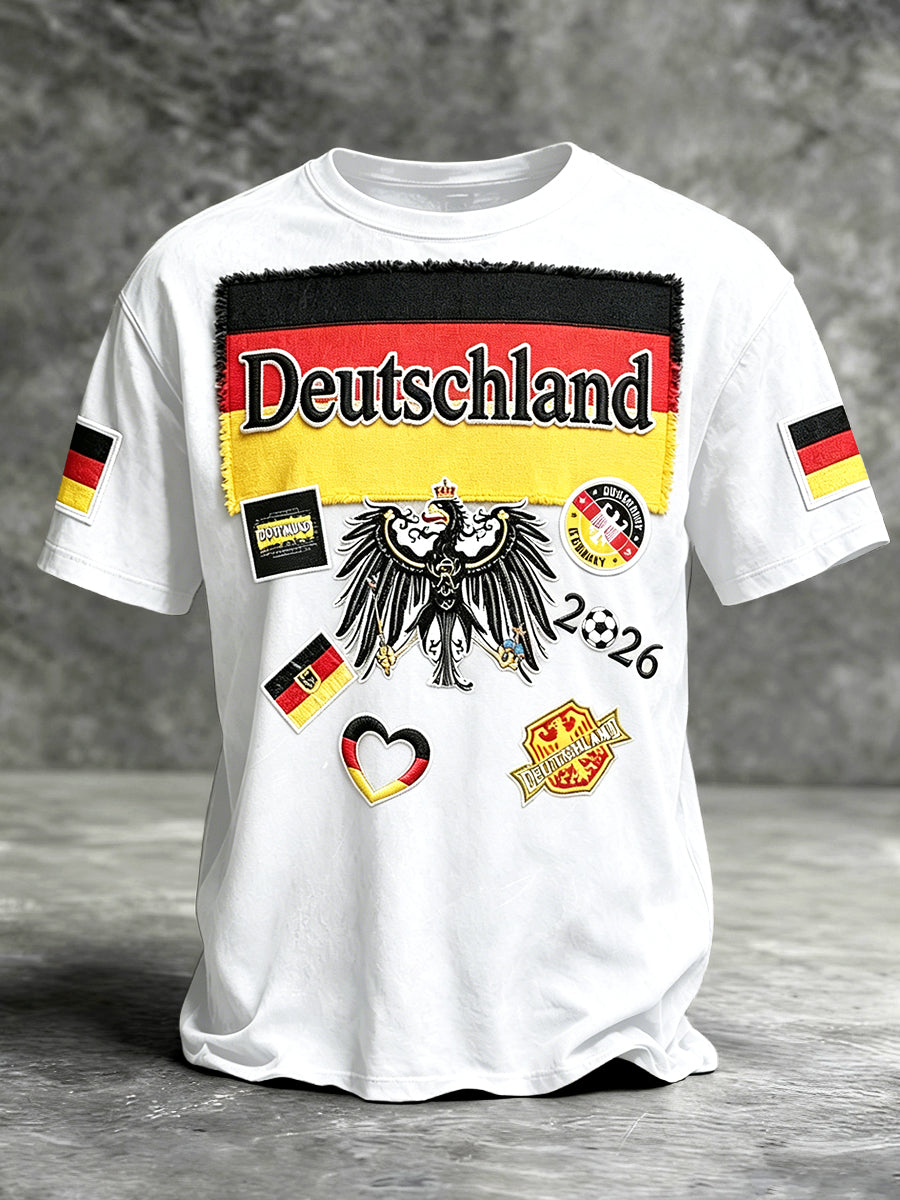 Herren Weiß 2026 Deutschland Fußball Patchwork Print Freizeit T-Shirt