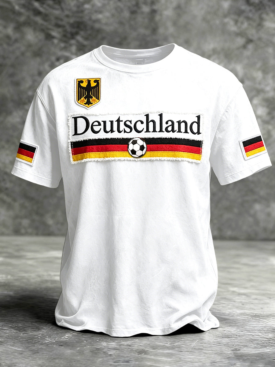 Herren weiße deutsche Flagge Patchwork Print Casual T-Shirt