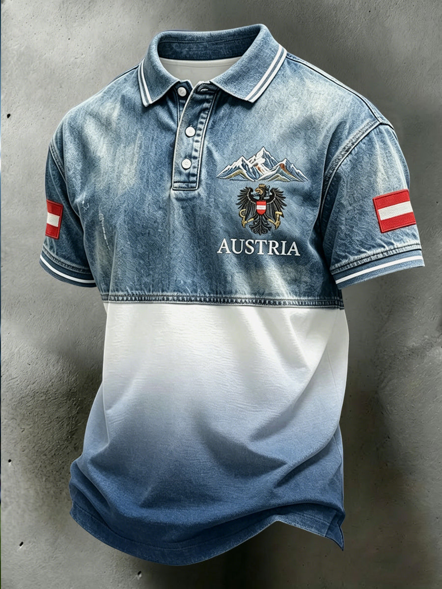 Vintage Österreich ische Adler Steigung Patchwork lässig Polo-Shirt