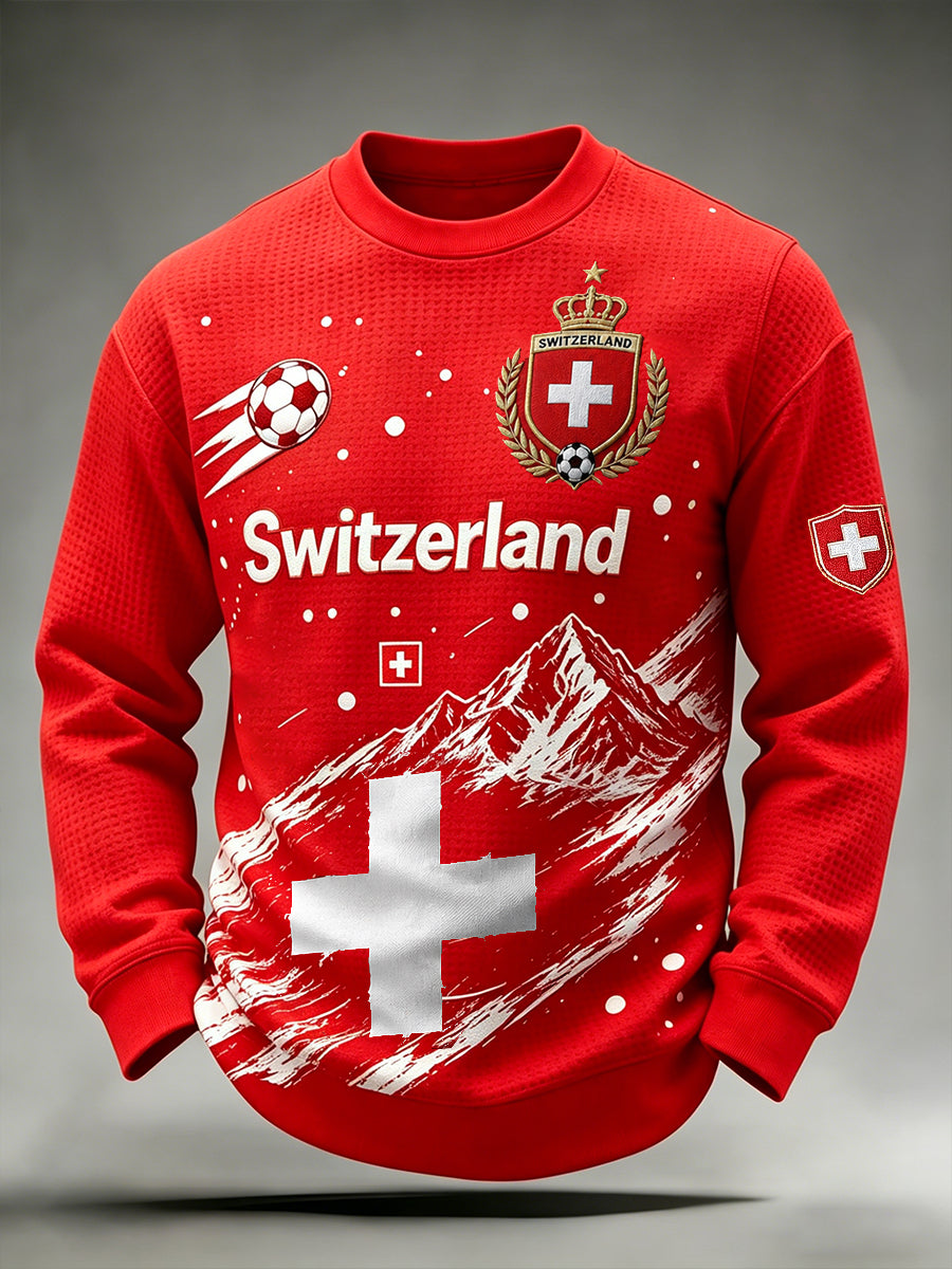 Herren-Top mit langen Ärmeln, Waffelstrickmuster und Football-Motiv-Print