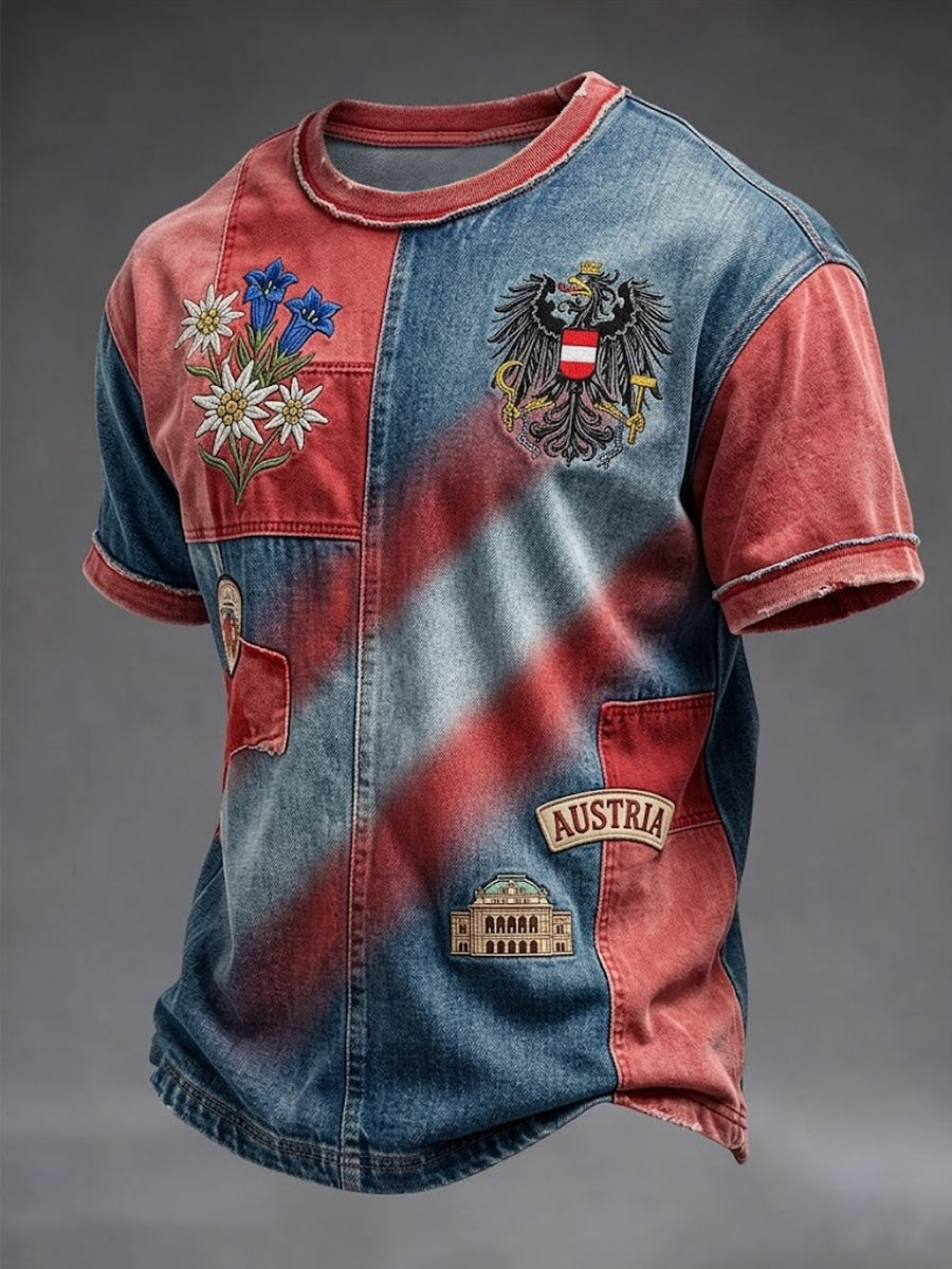 Retro österreichi scher Adler Patchwork lässig T-Shirt