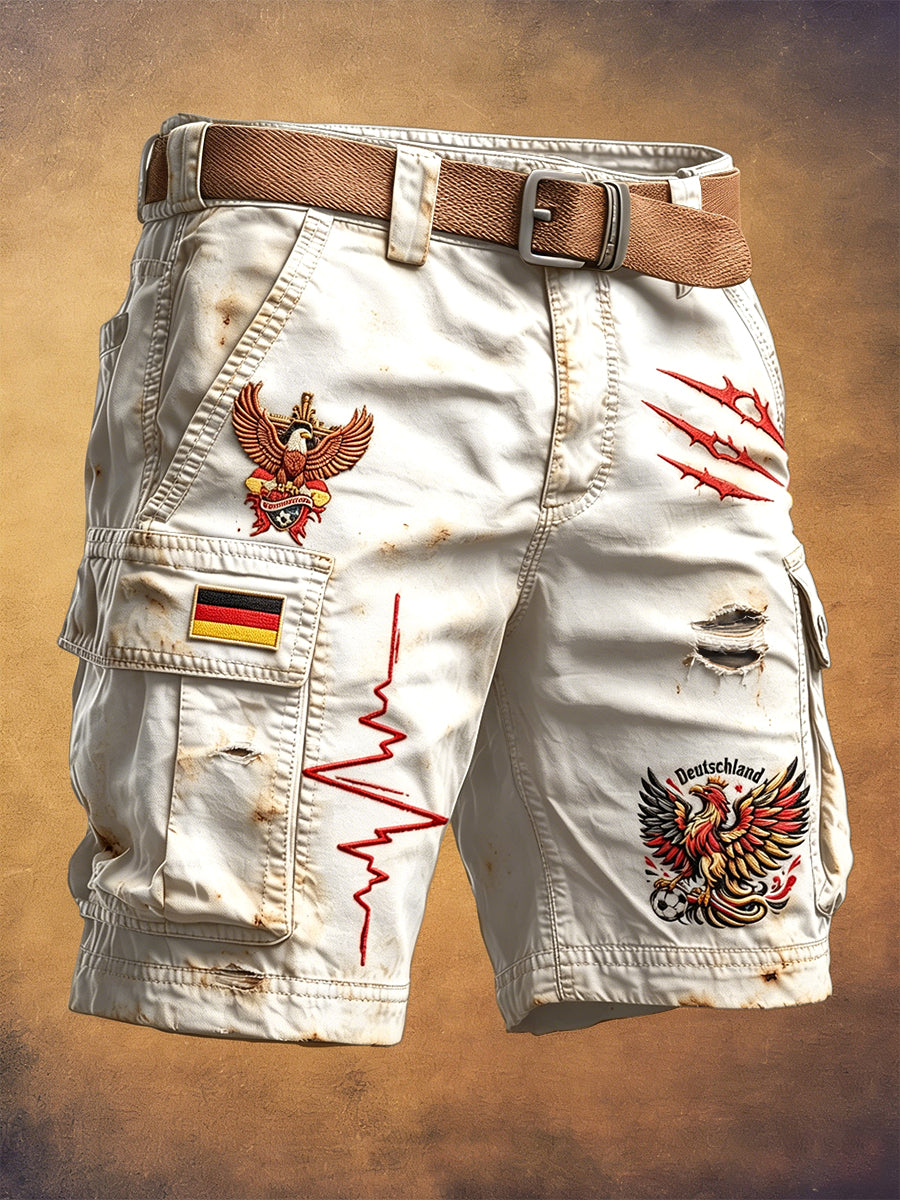 Herren Vintage Weiß Deutscher Fußball Distressed Print Freizeit arbeits shorts