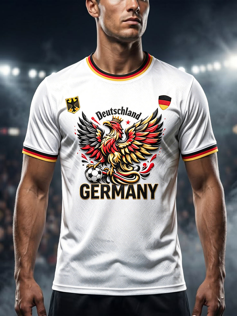 Männer Deutsch Fußball Adler Print Weiß Casual Jersey T-Shirt