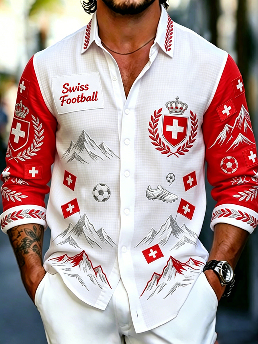 Herren-Schweizer Fußball-Fan-Kunstdruck-Lässiges Hemd