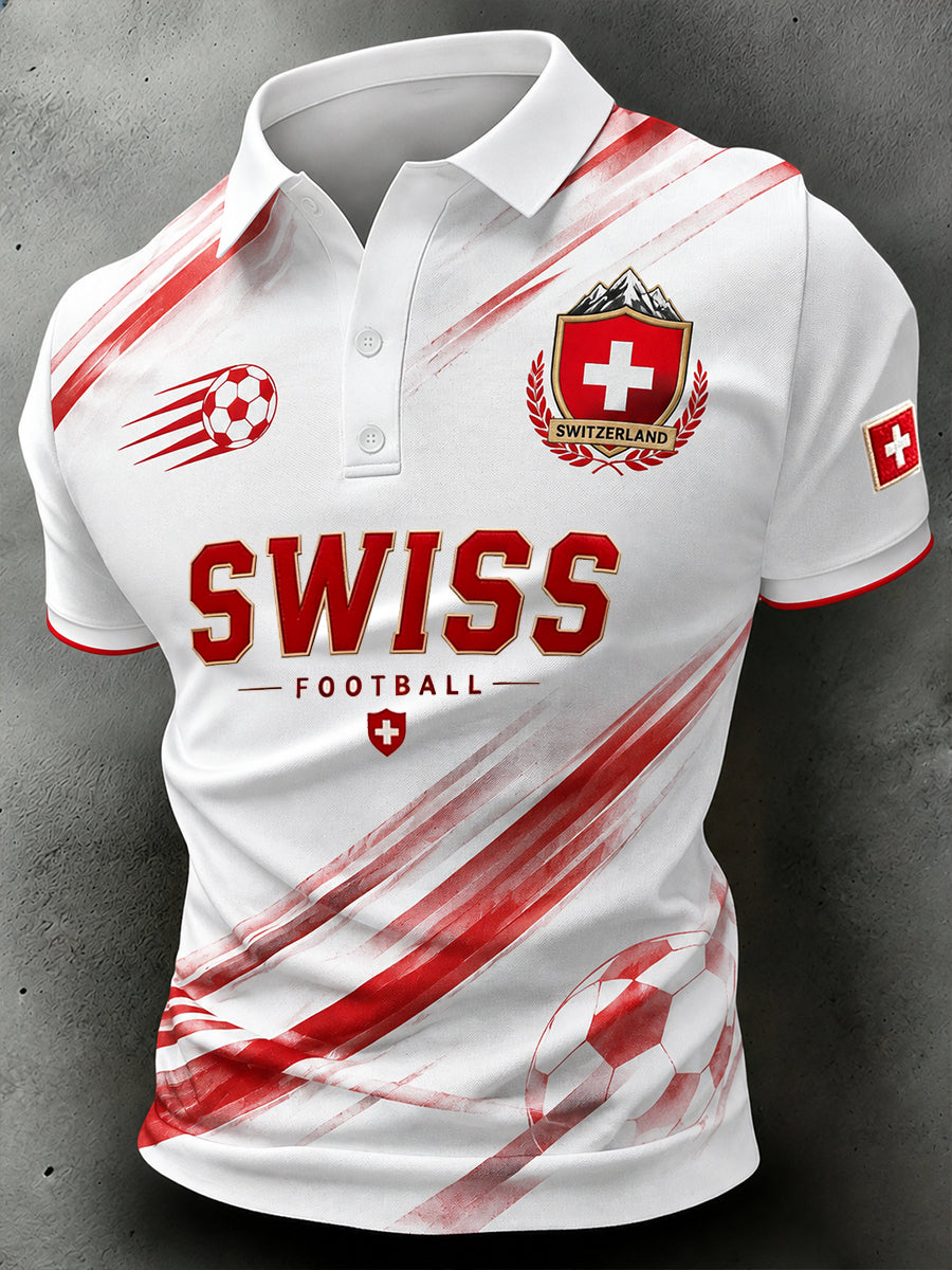 Herren-Poloshirt mit kurzen Ärmeln und Fußballmotiv