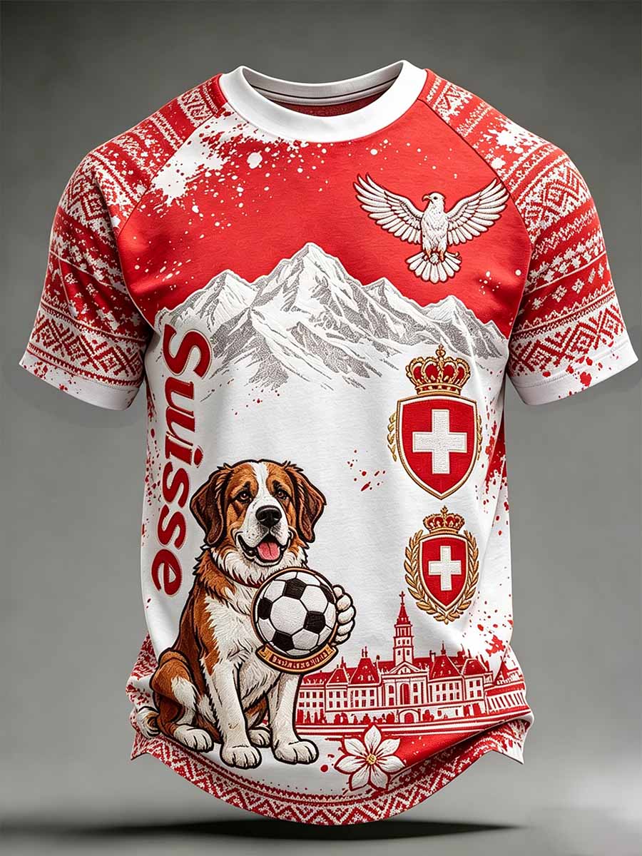 Künstlerischer T-Shirt-Druck der Schweizer Fussballliga für Herren, lässiger Stil