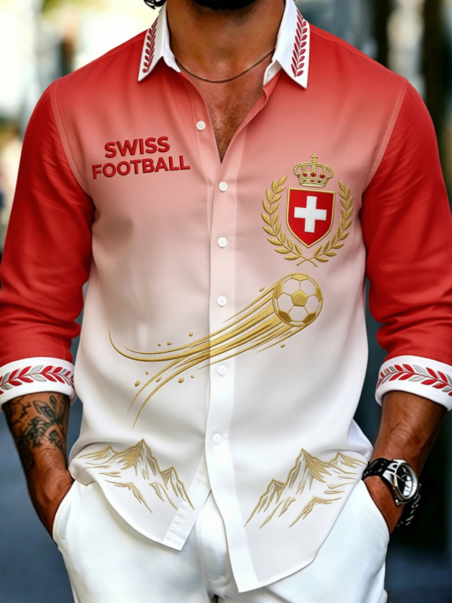 Herren Retro Schweizer Fußball Fan Kunstdruck Freizeit hemd