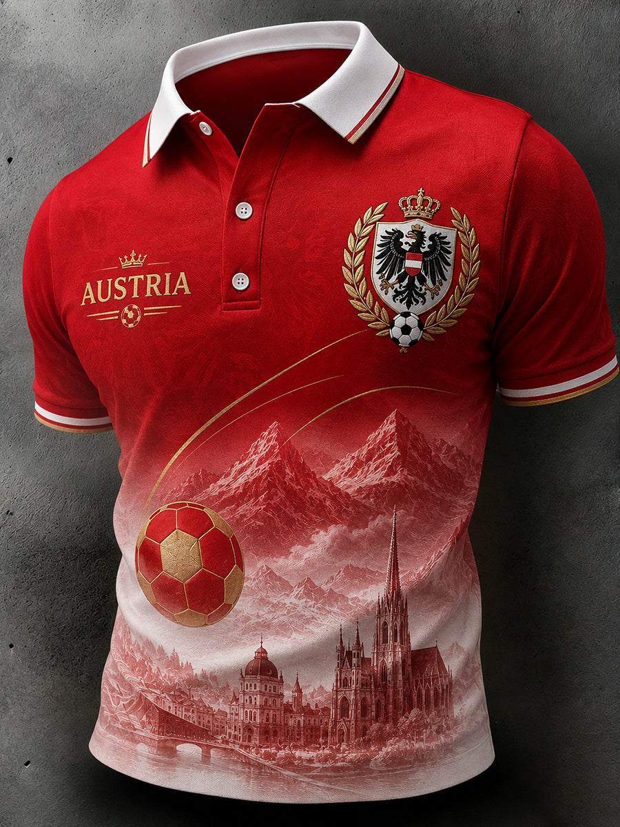 Kurzärmliges Herren-Polos hirt mit Fußball-Themen-Print