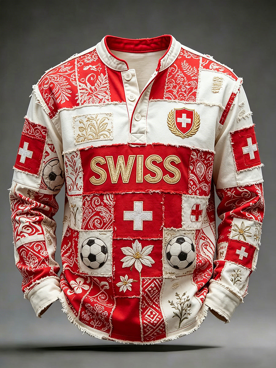 Herren-Retro-Fußballkunstdruck V-Ausschnitt Langarm-Top