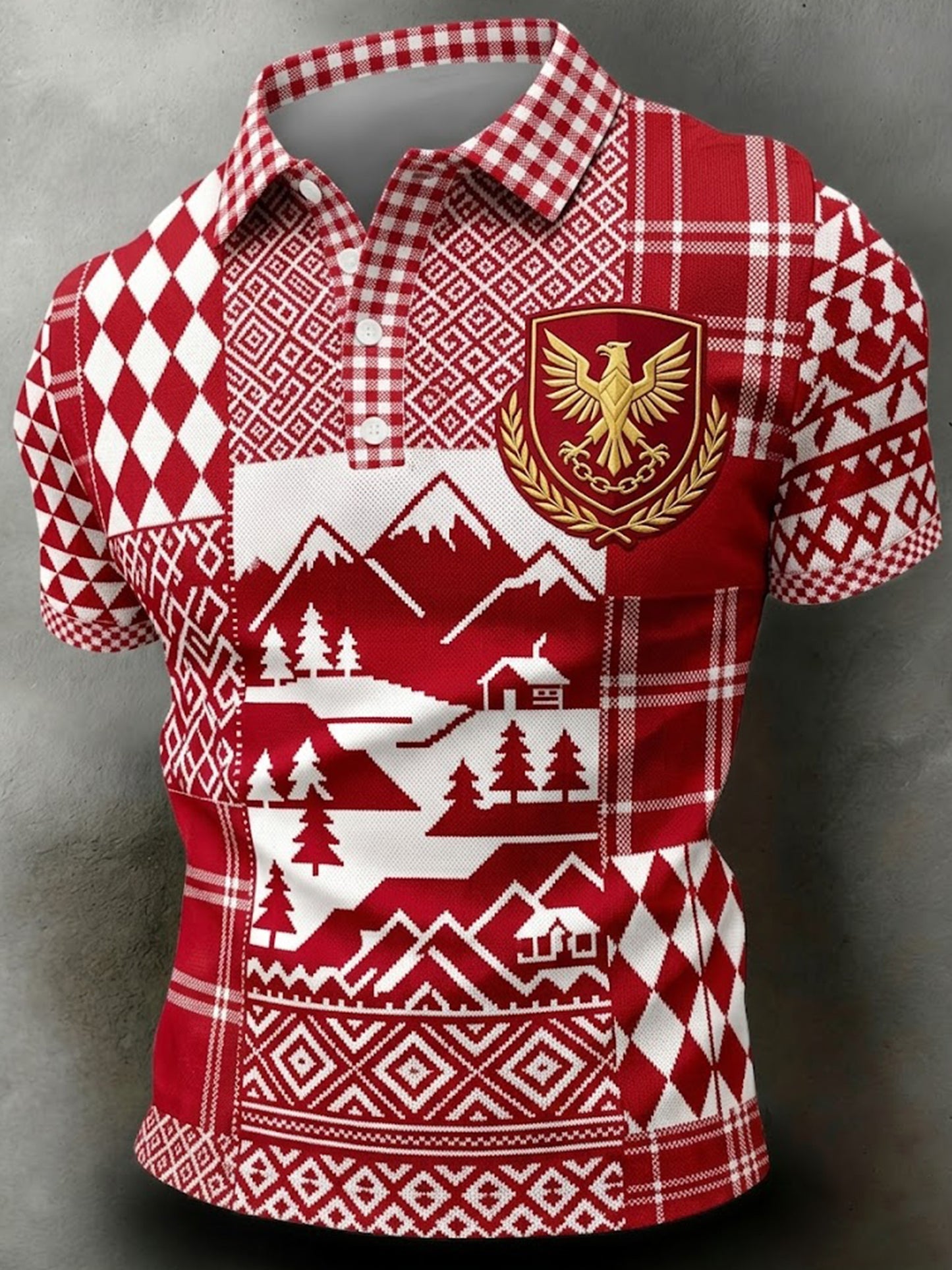 Herren-Polo mit österreichischem Kunstdruck und kurzen Ärmeln