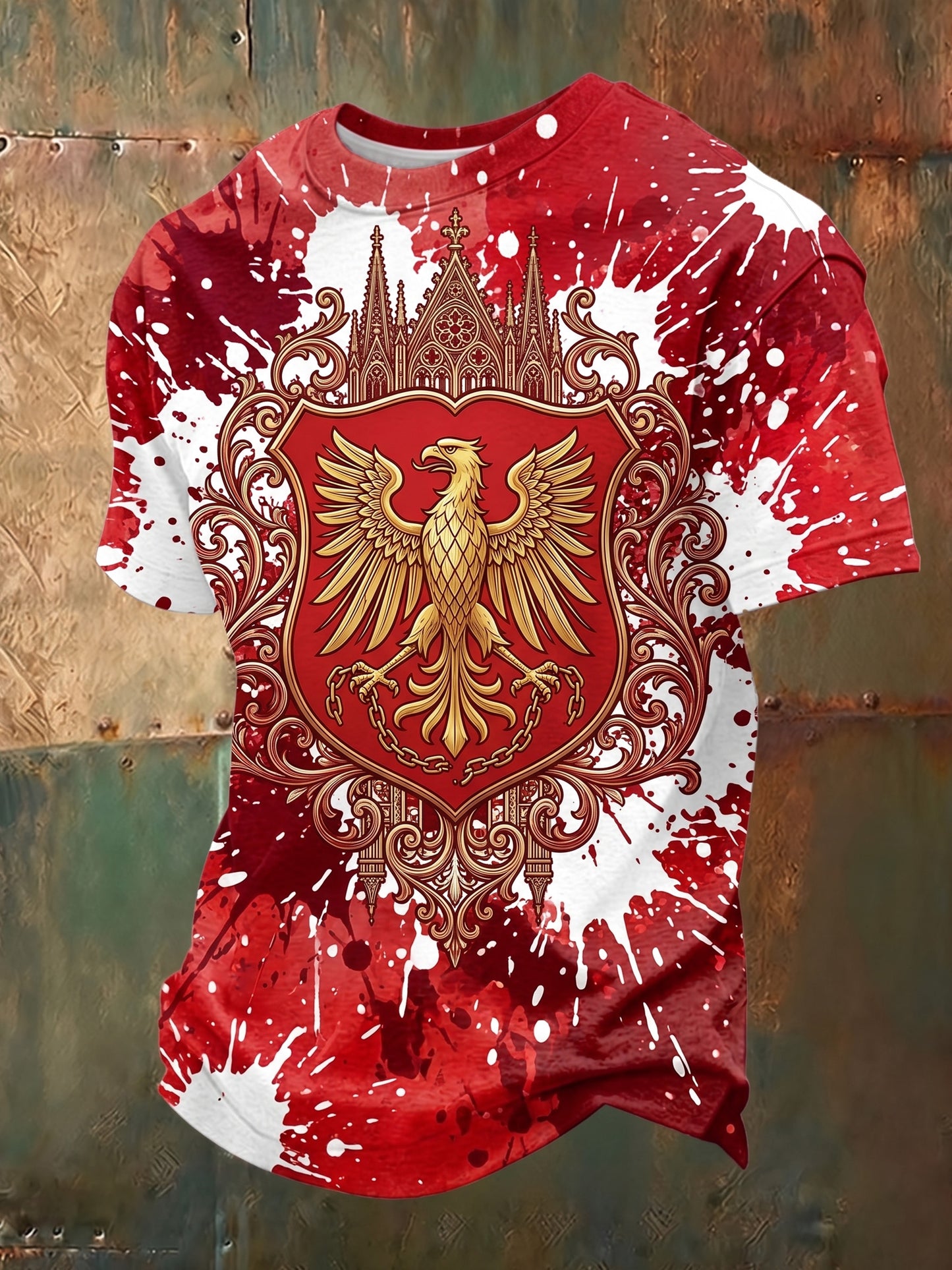 Herren-T-Shirt mit österreichischem Kunstdruck und kurzen Ärmeln