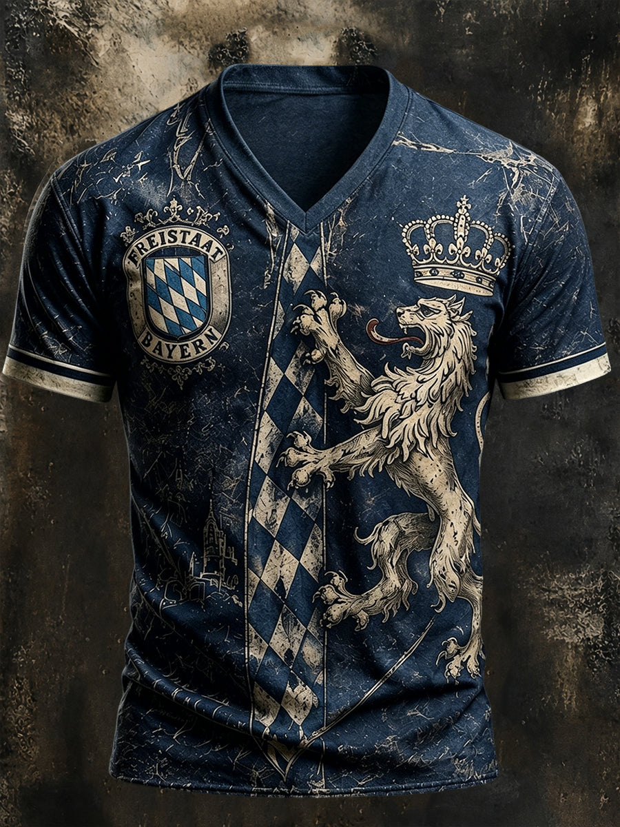 Herren Bayern München Print T-Shirt mit V-Ausschnitt