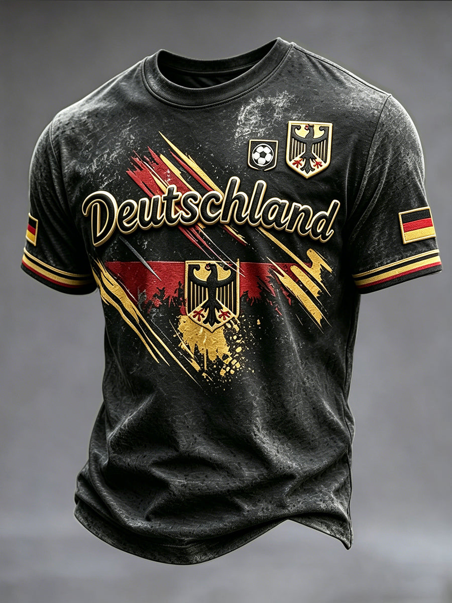 Herren deutsche Flagge Fußball druck Vintage Schwarz Freizeit T-Shirt