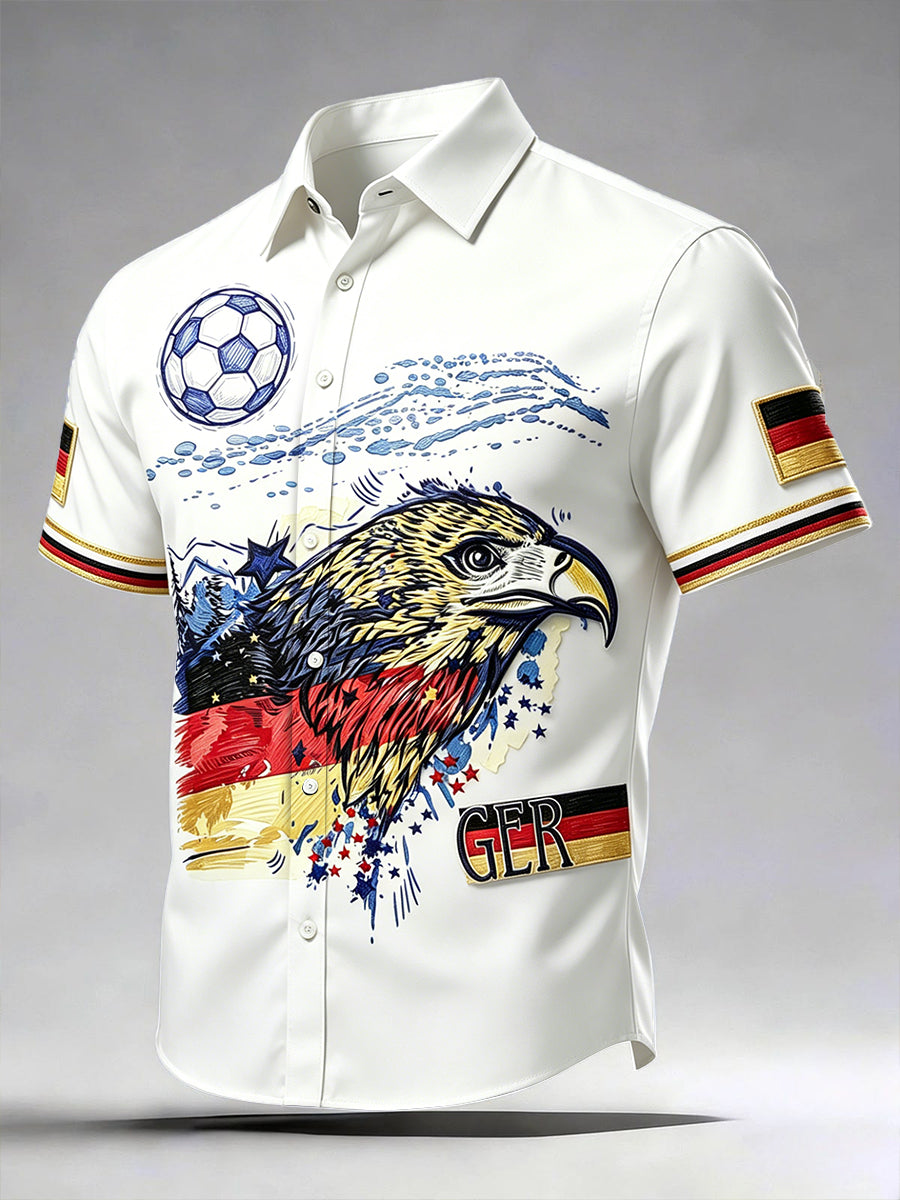 Herrenweißes Freizeit-Kurzarmhemd mit deutschem Fußball-Graffiti-Print