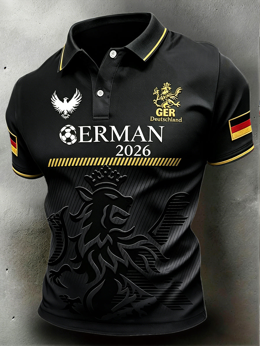 Herren Schwarz Retro Deutscher Fußball 2026 Print Casual Polo Shirt