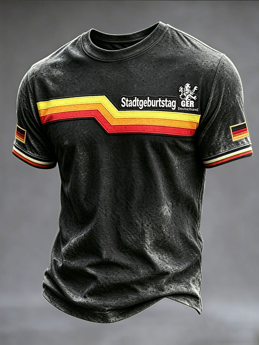 Herren schwarzes München-gestreiftes lässiges T-Shirt