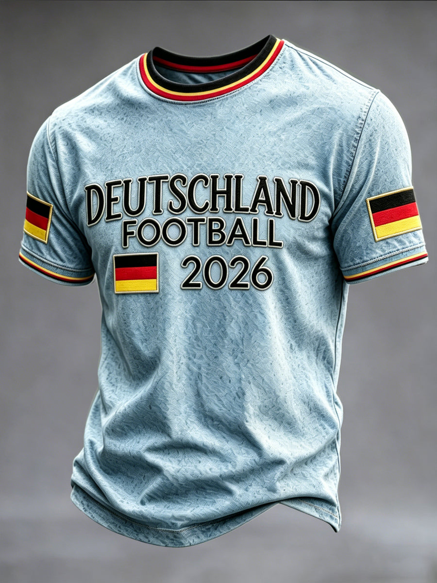 Herren Denim-Effekt Deutscher Fußball druck Casual T-Shirt