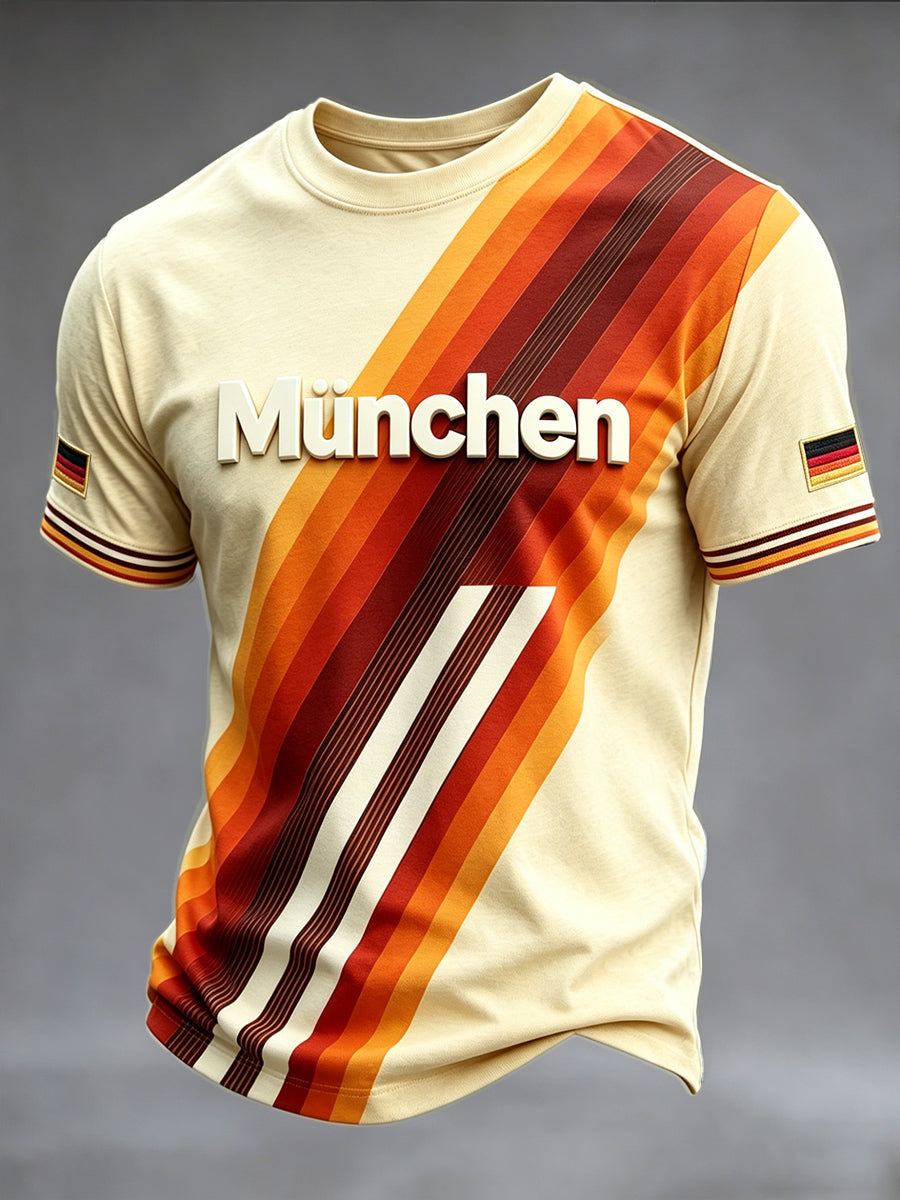Gestreiftes Herren-Vintage-T-Shirt im Münchner Stil, lässig