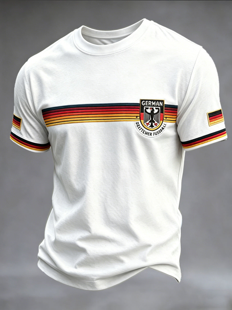 Herren Weiß Deutsch München Gestreiftes Print Casual T-Shirt