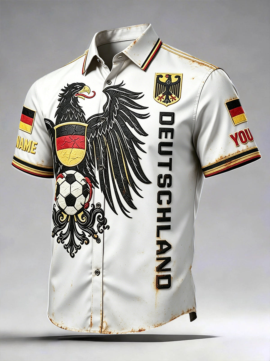 Herren Weiß Vintage Deutsches Fußball-Print Lässiges Kurzarm-Shirt