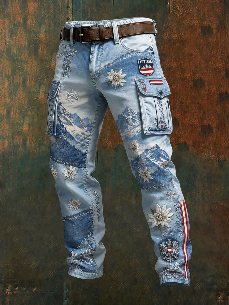 Herren Retro Schnee Berg Landschaft Bedruckte Cargo Hosen