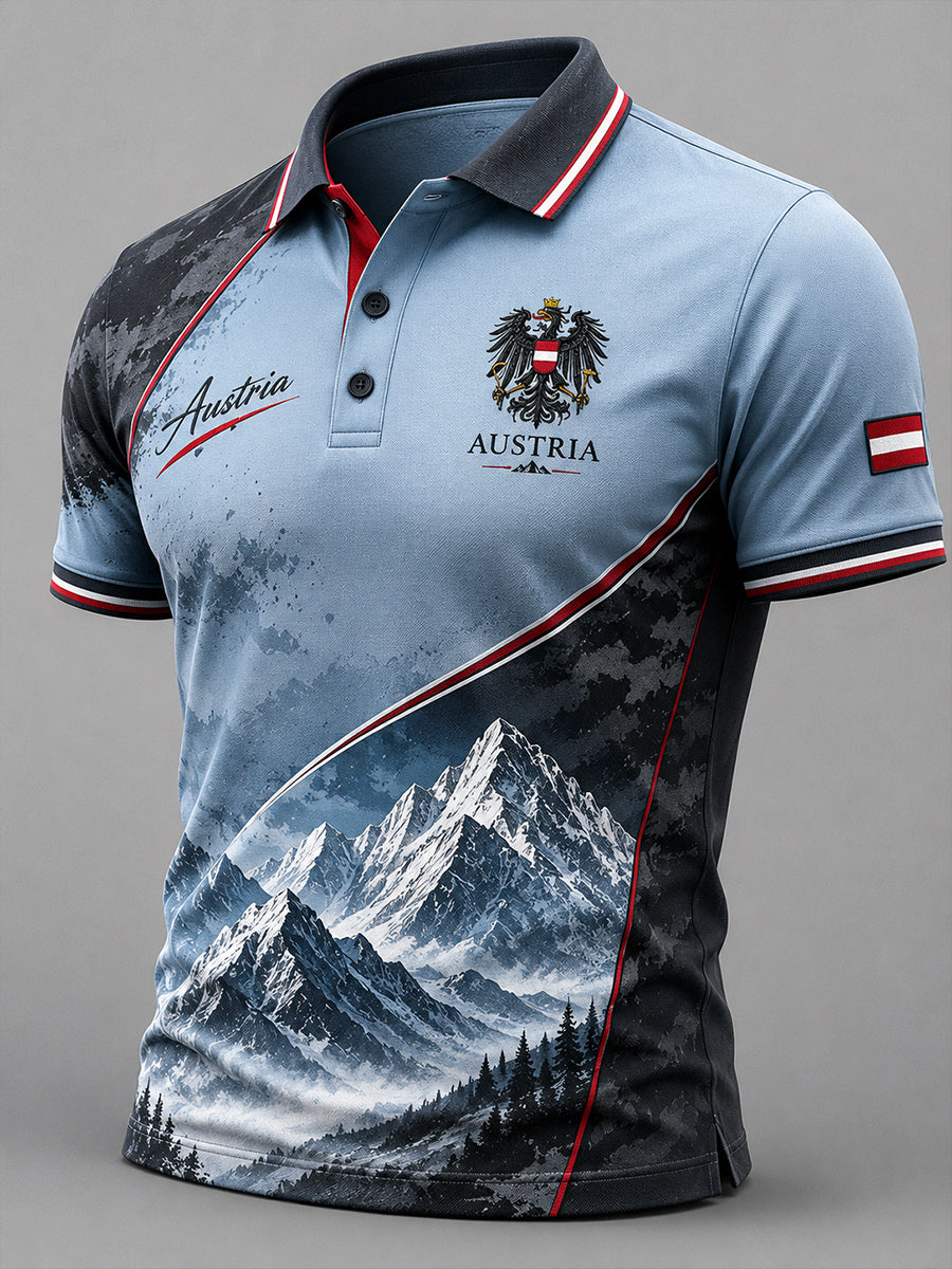 Herren Retro-Schnee-Berg-Landschafts druck Kurzarm-Polo-Shirt