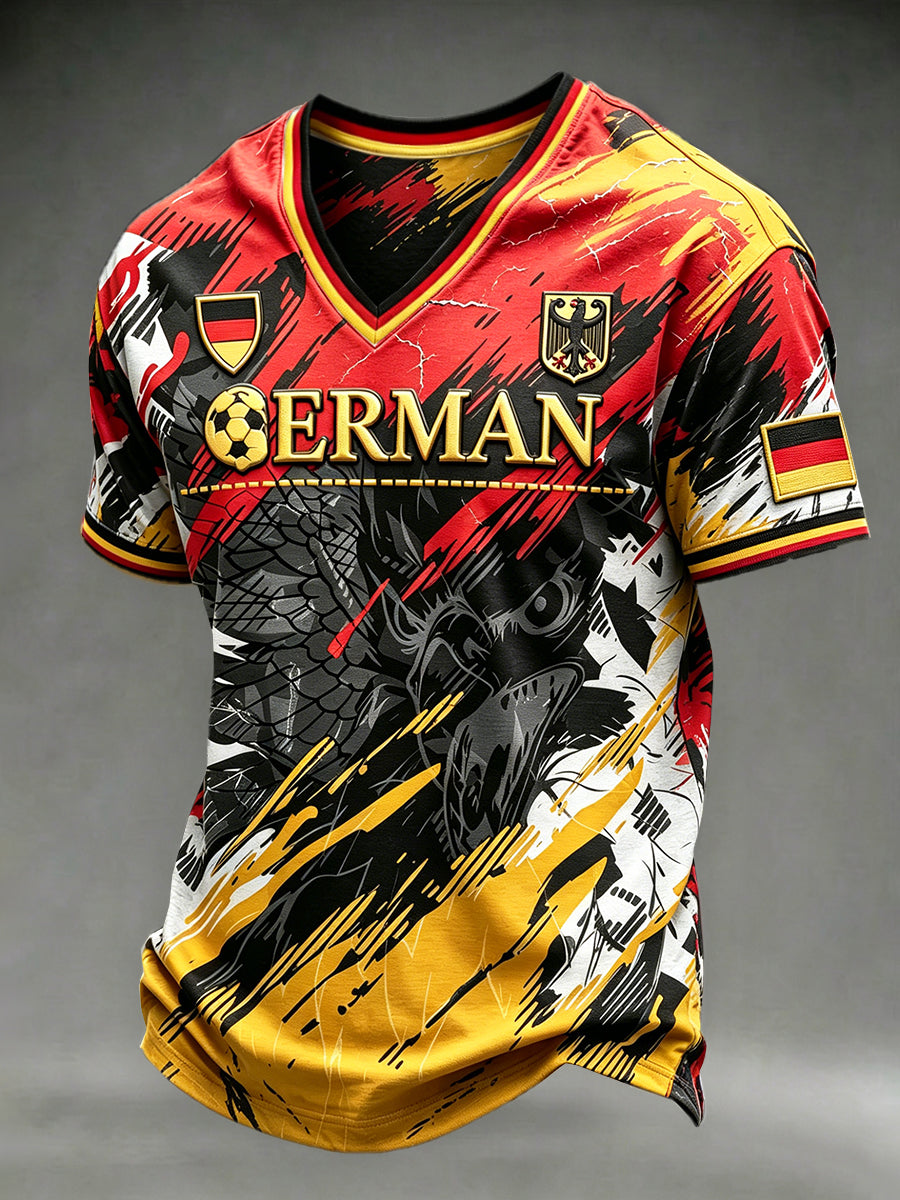 Herren Deutsch Fußball Adler Print Casual T-Shirt mit V-Ausschnitt