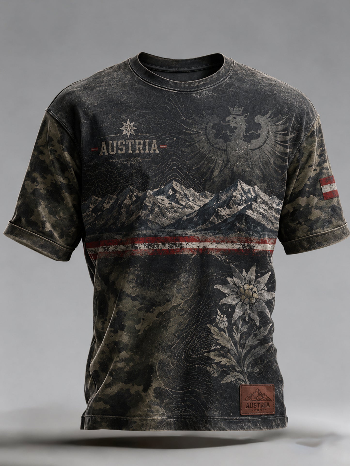 Herren-T-Shirt mit künstlerischem Aufdruck österreichischer Naturlandschaftselemente