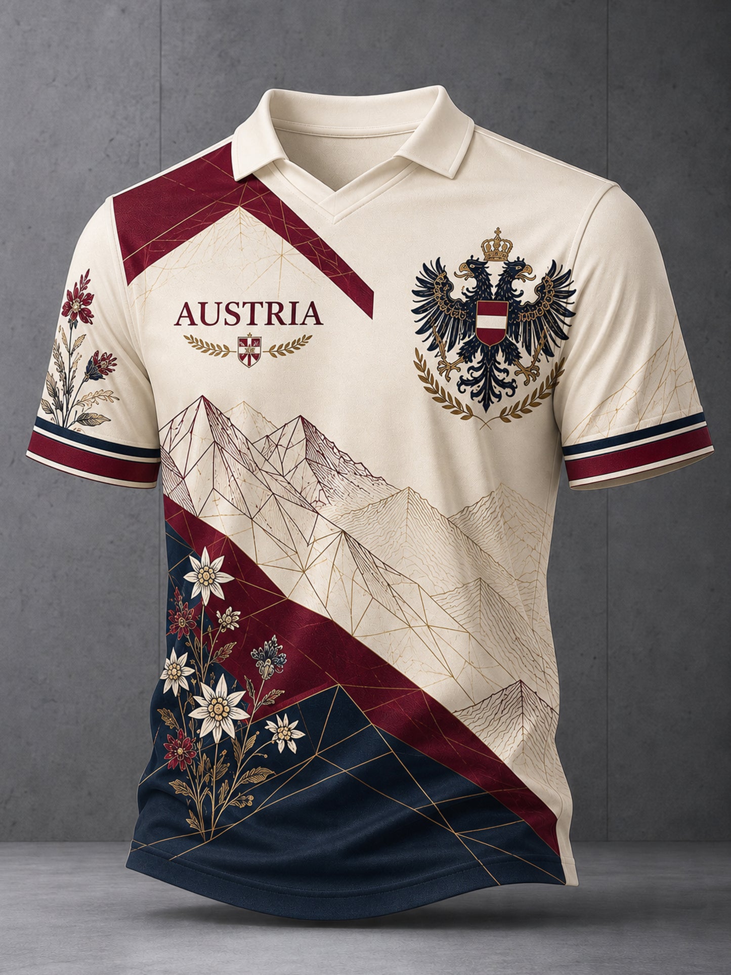 Herren-Top mit V-Ausschnitt und österreichischer Edelweiß-Flaggen-Print