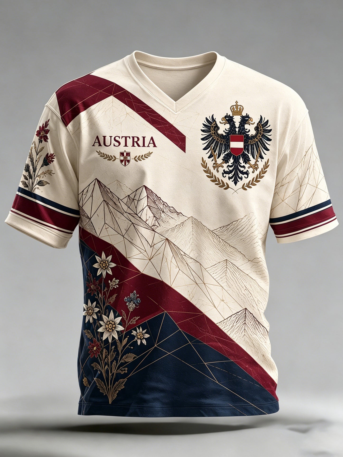 Herren-T-Shirt mit Kunstdruck im Stil der österreichischen Berg-Edelweiß-Flagge