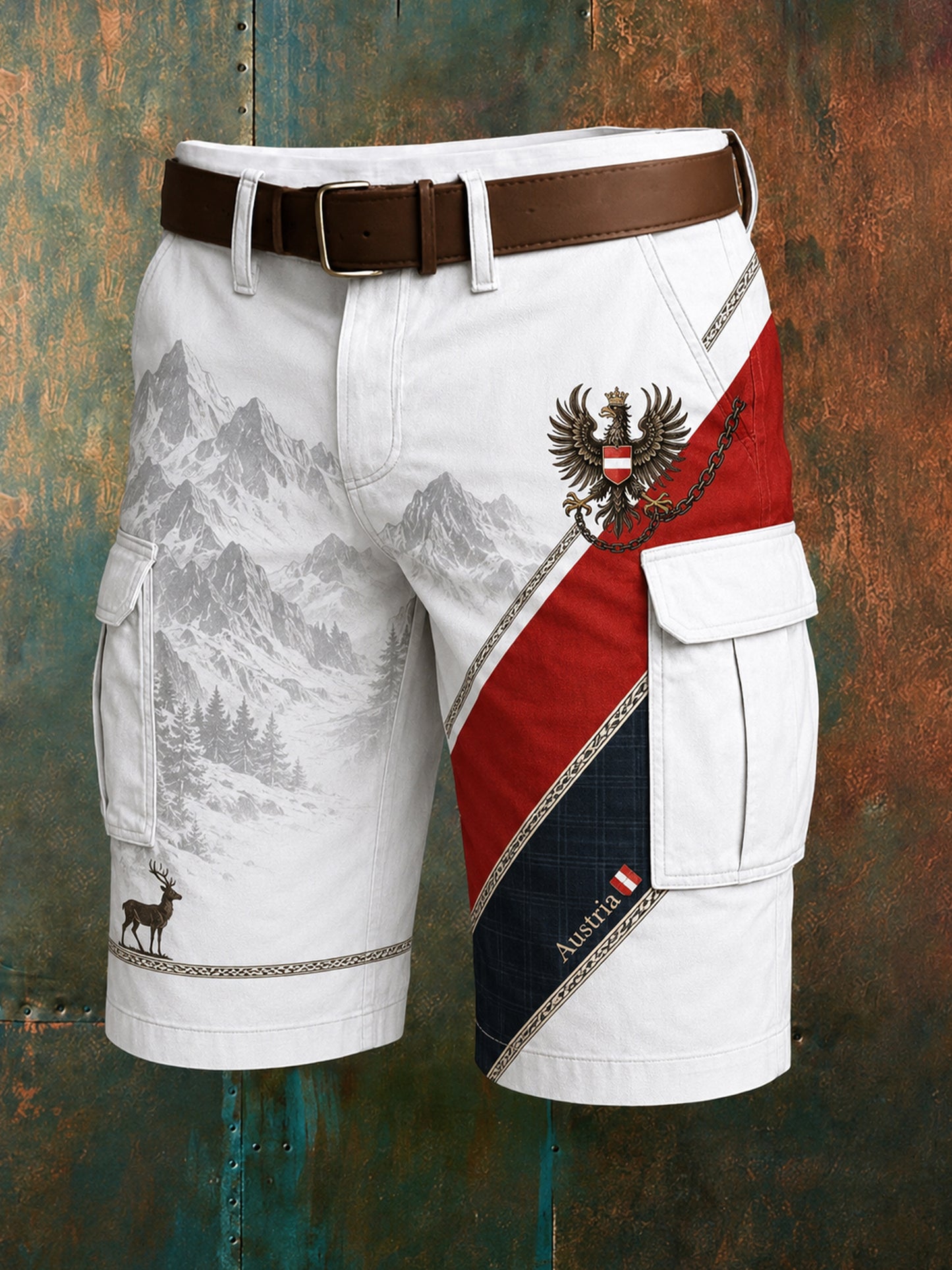 Österreich ische Herren-Gebirgs-Element-Kunstdruck-Shorts