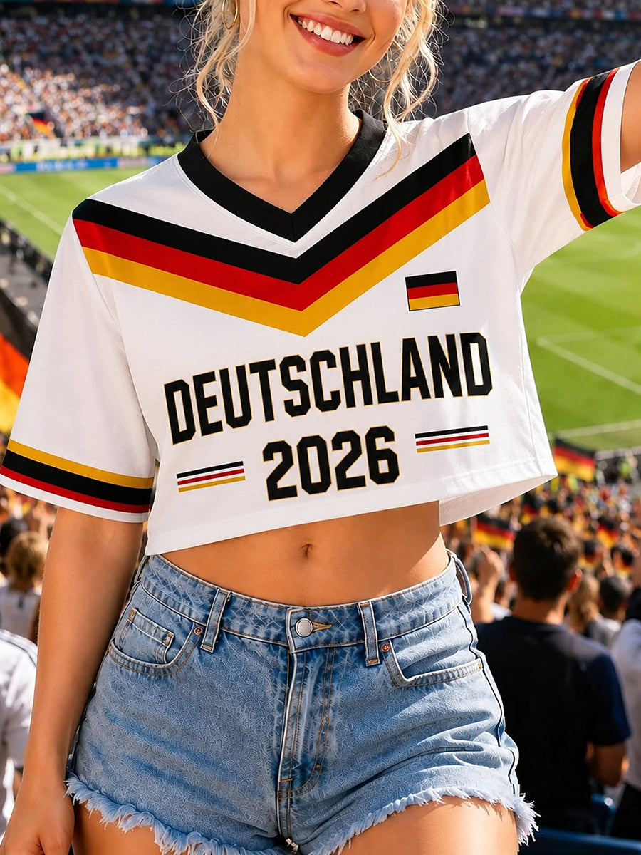 Frauen deutscher Fußball Fan Print T-Shirt