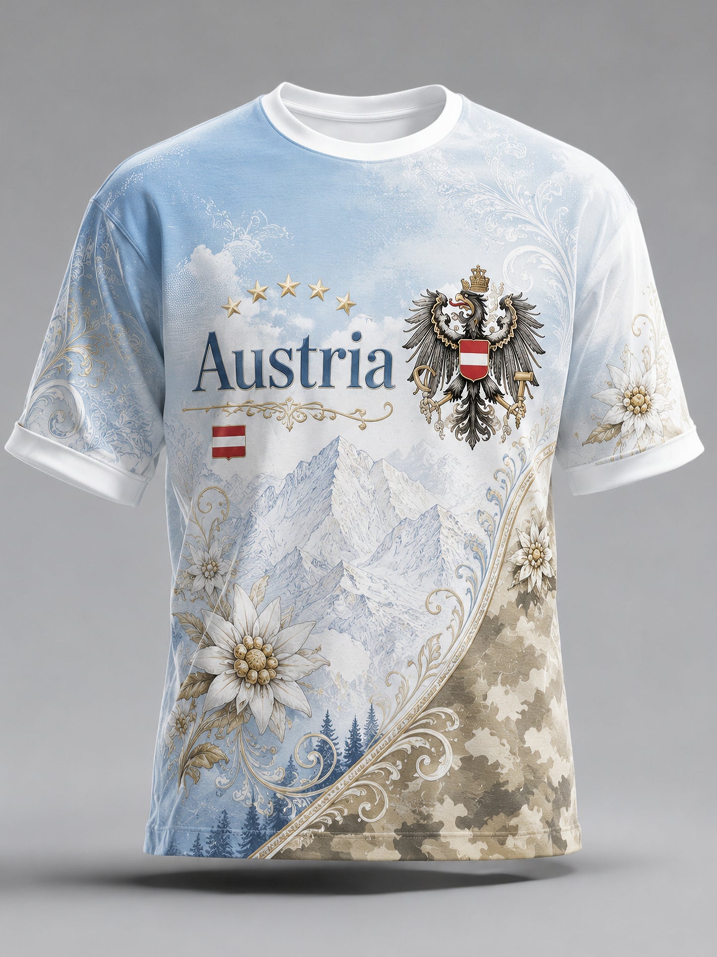 Herren Österreichi scher Berg Edelweiss Element Kunstdruck T-Shirt