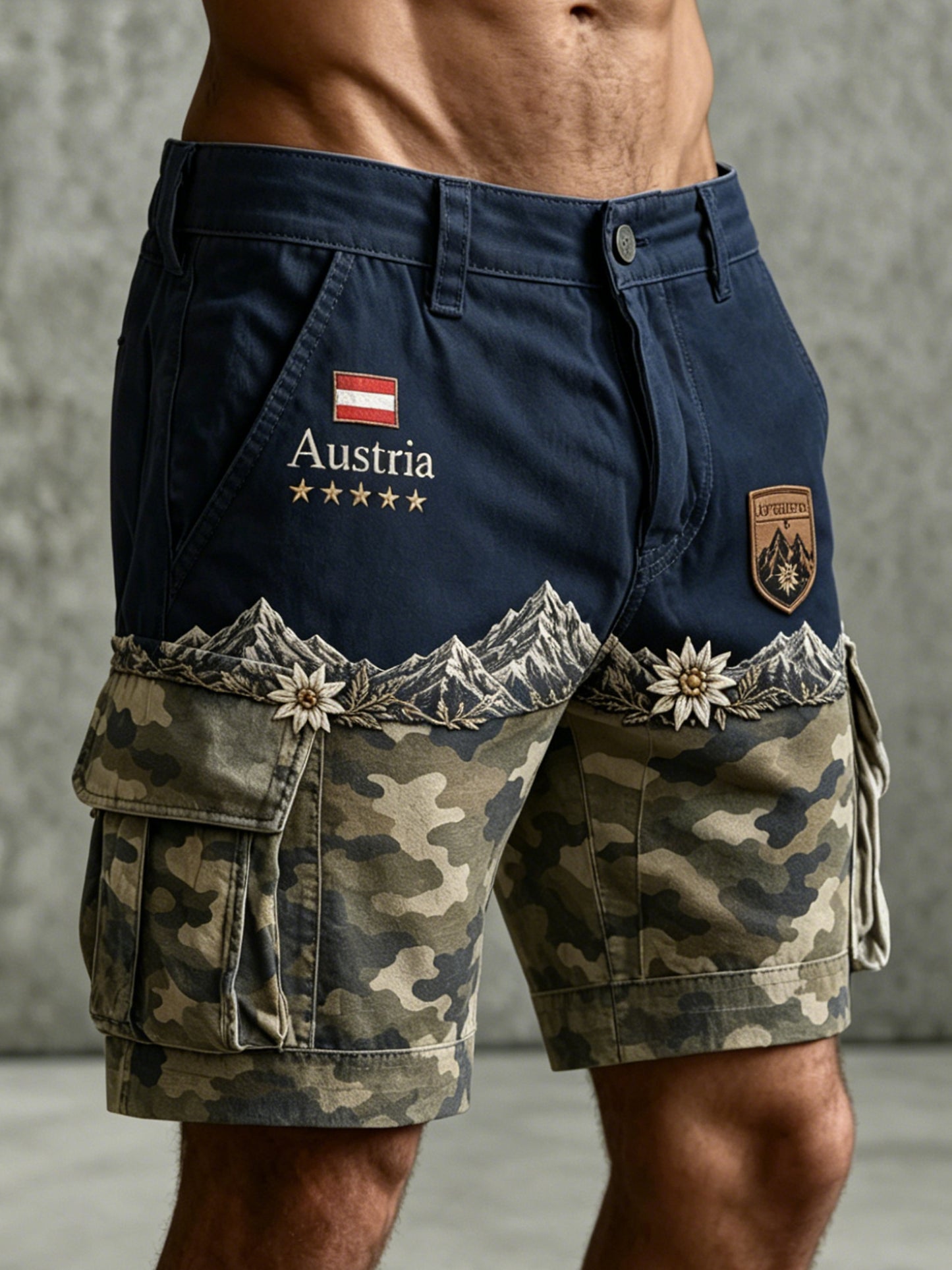 Herren österreich ische Alpen Edelweiss Print Shorts