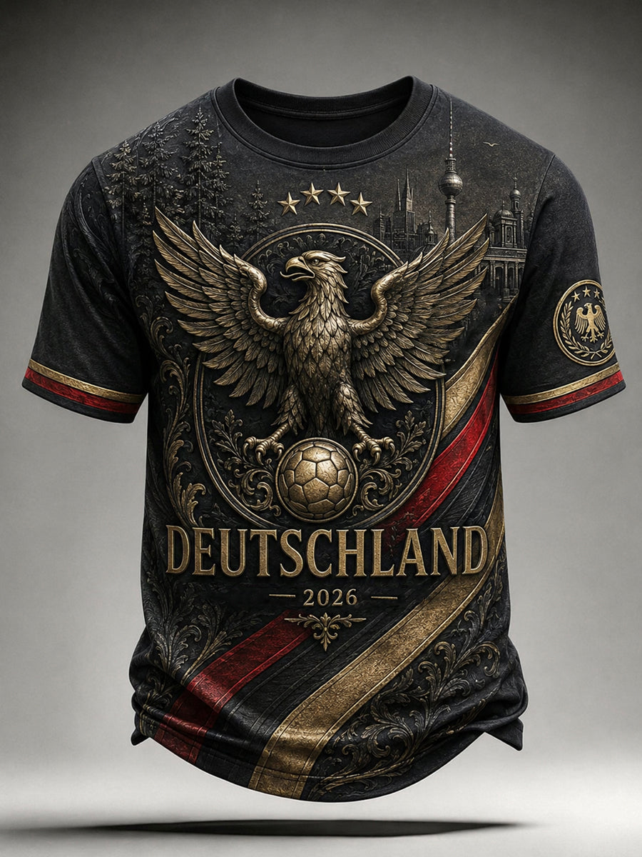 Herren-Vintage-Deutschland-Fußballfan-T-Shirt mit Aufdruck