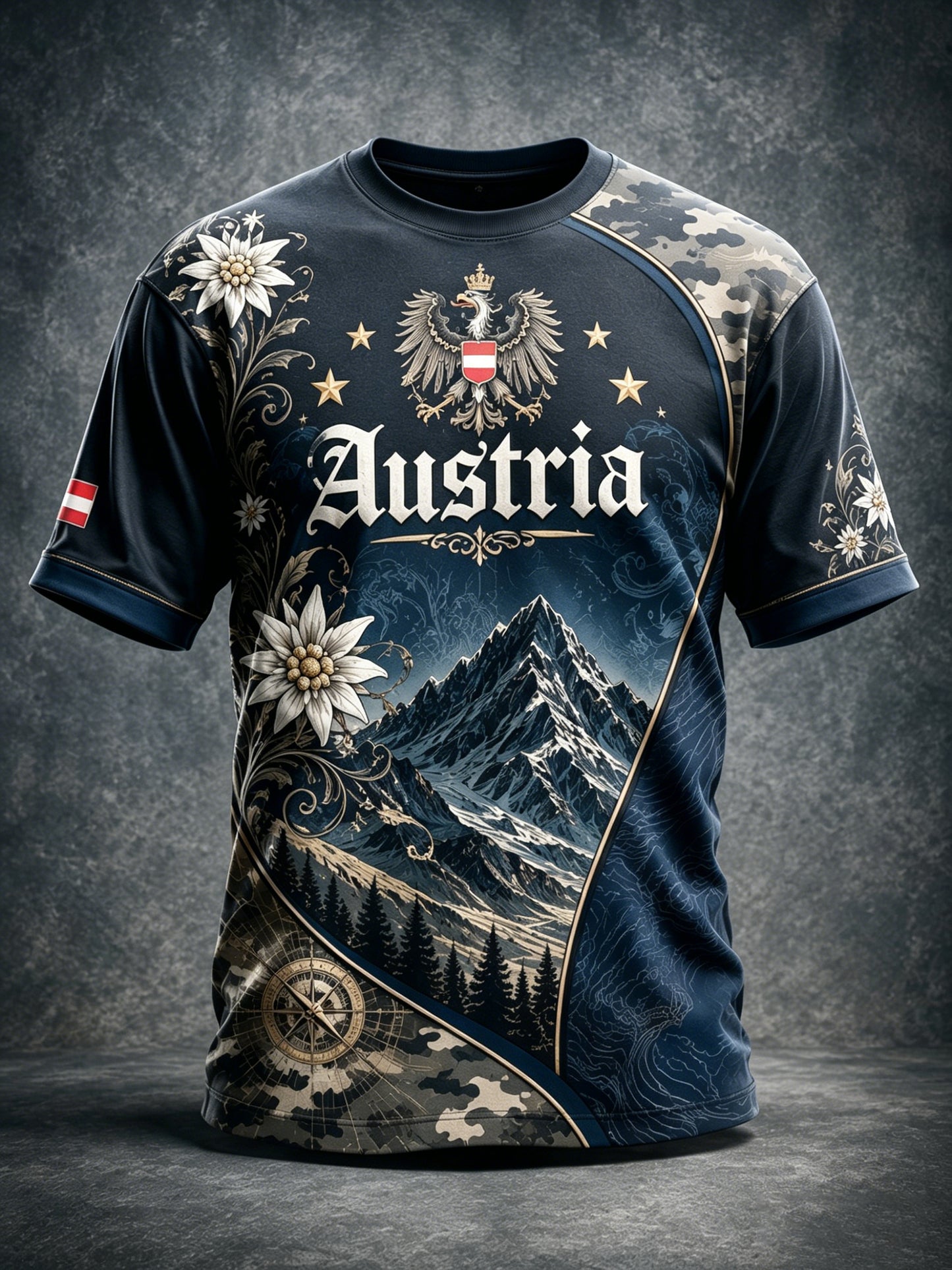 Herren österreich isches Schnee-Berg-Element Blumen-Kunstdruck T-Shirt