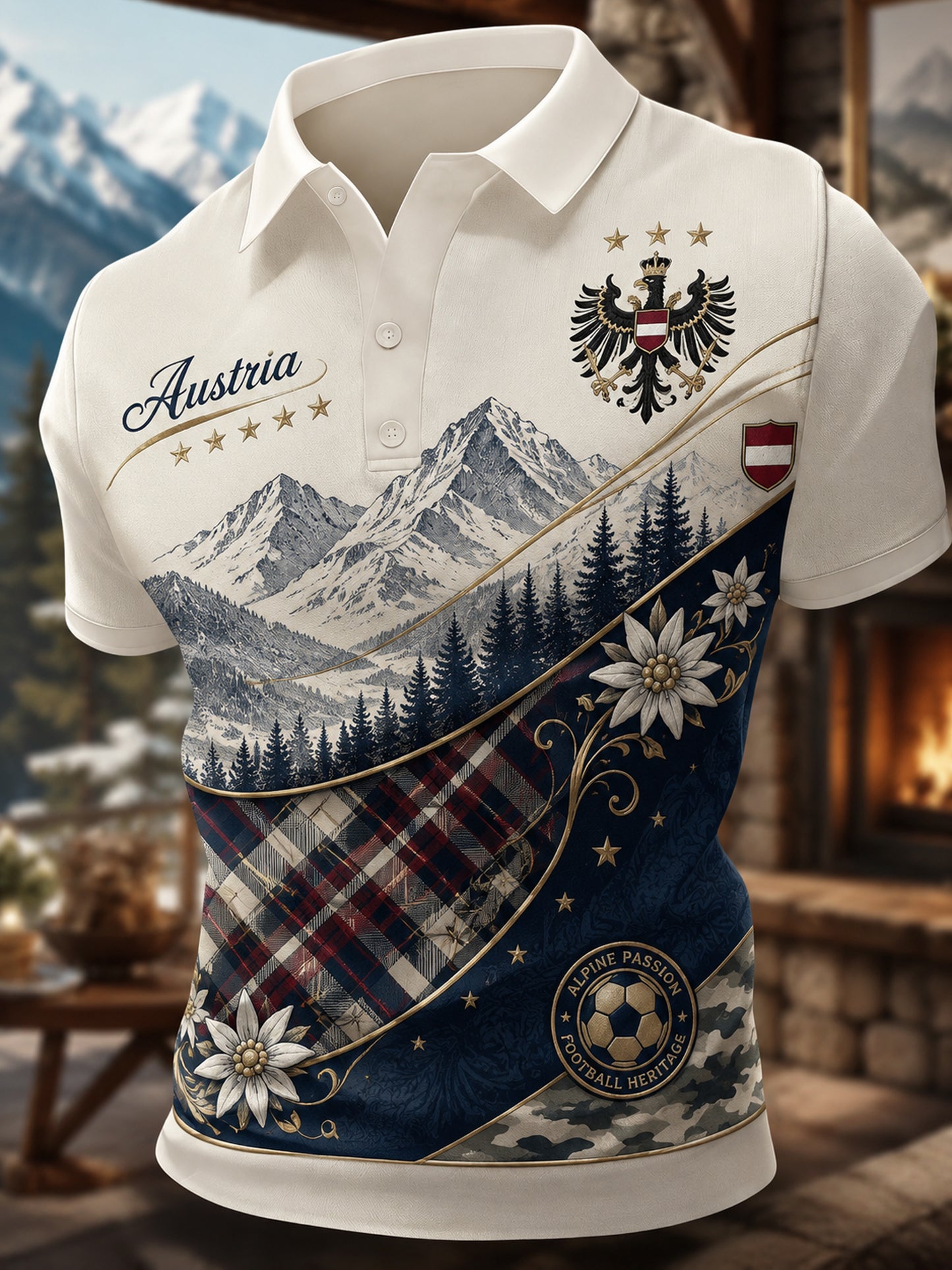 Herren-Artprint-Poloshirt mit Motiv zur Unterstützung eines österreichischen Fußballspiels