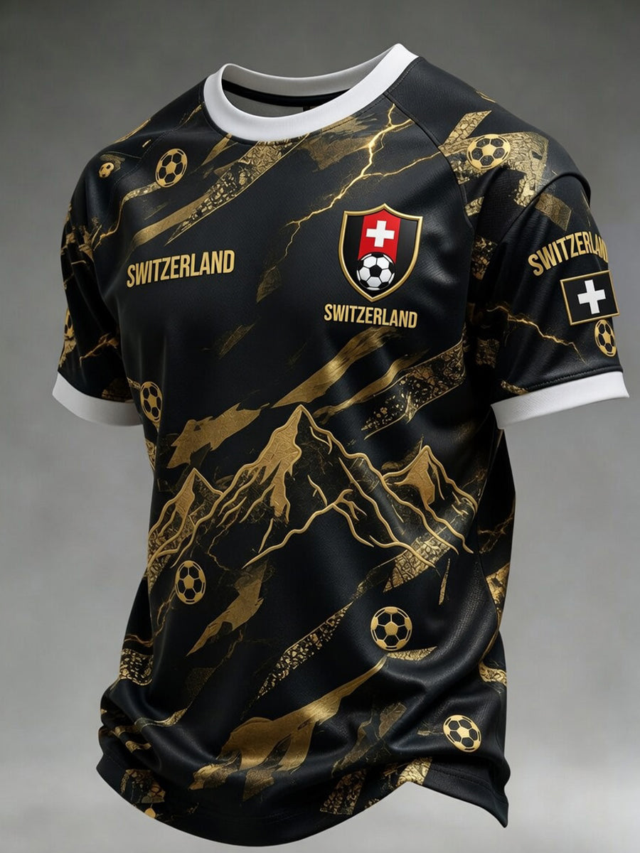 Retro Schweizer Fußball-Themen-Freizeit trikot mit besticktem Blumen druck