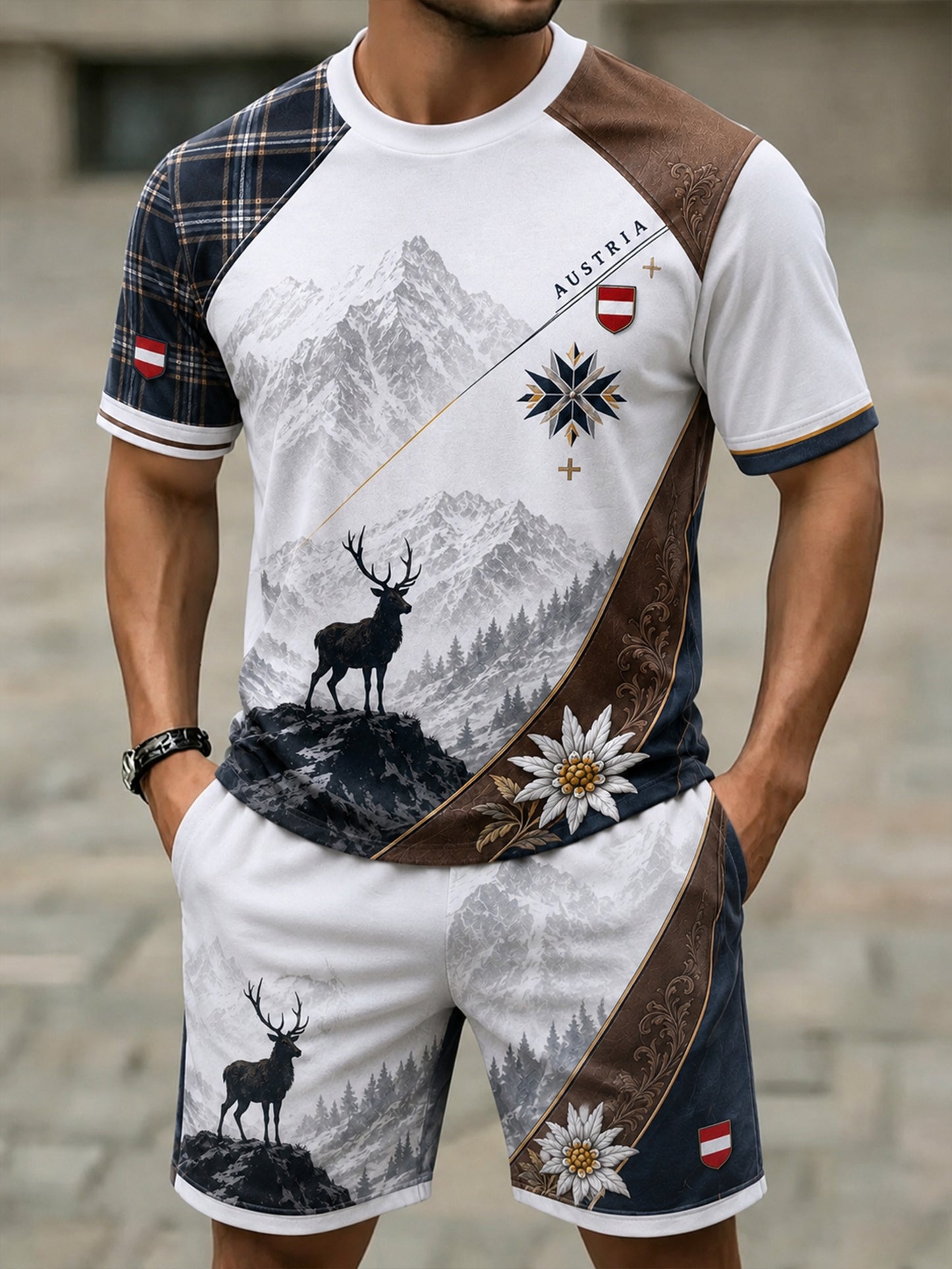 Herren Österreichi scher Fußball Jubelelement Kunstdruck T-Shirt Set