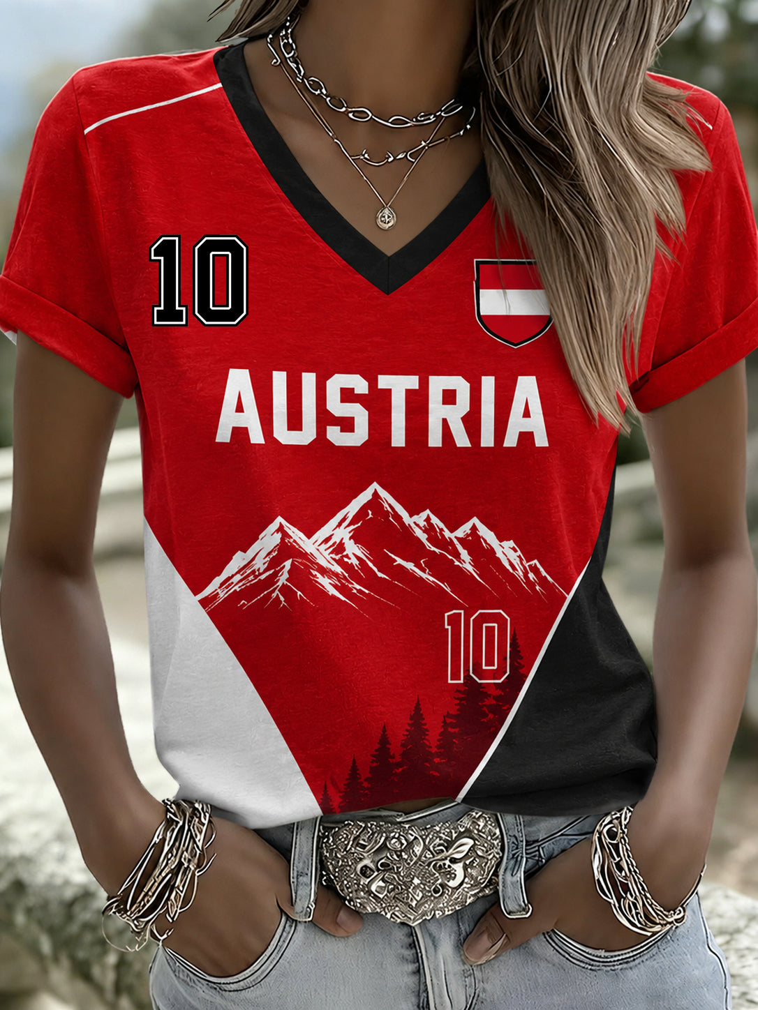 Frauen österreich isches Fußballspiel Jubeln Kunstdruck T-Shirt