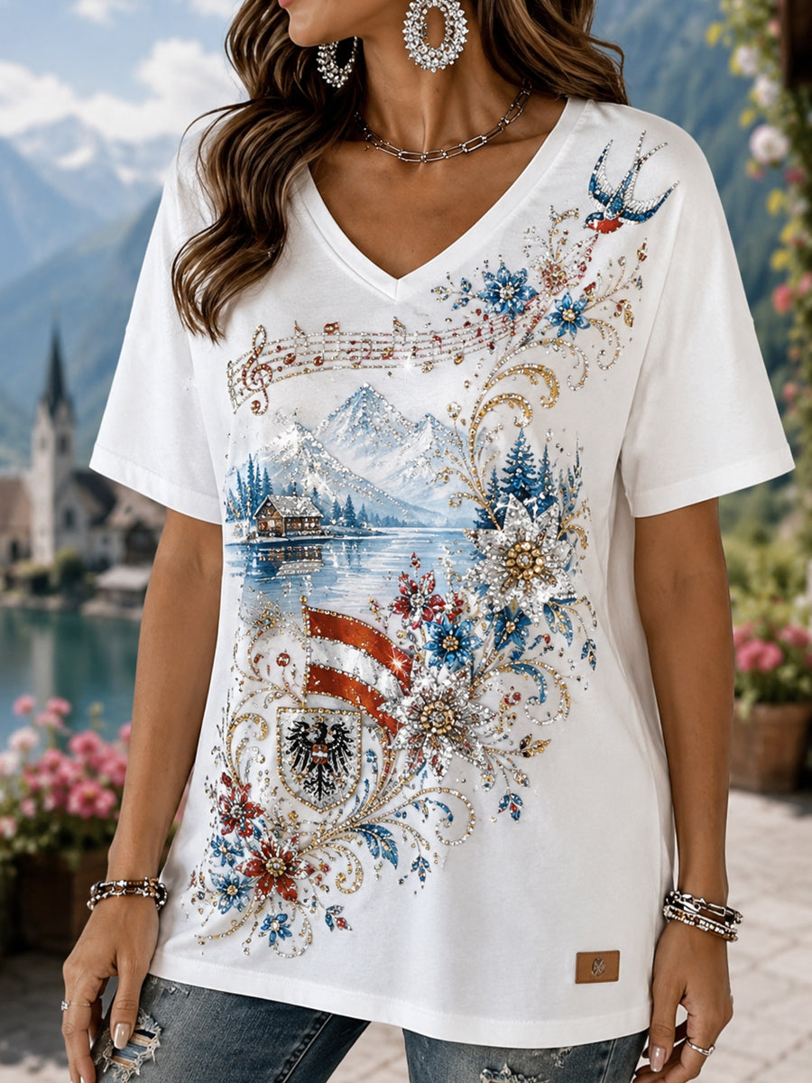 Damen-T-Shirt mit Kunstdruck eines österreichischen Naturlandschaftselements